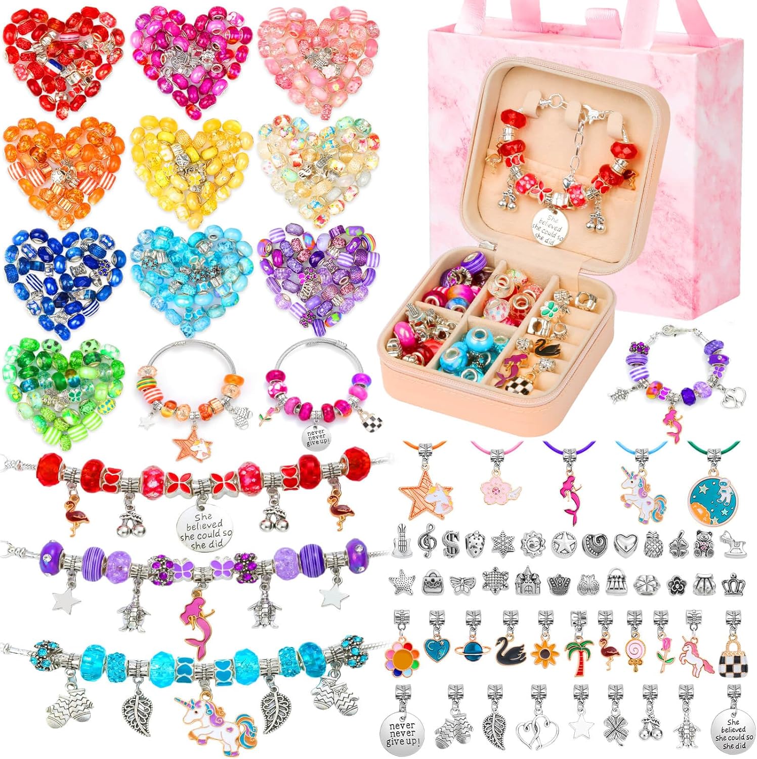 Thrilez Kit de fabricación de joyas para niñas, kit de fabricación de pulseras con dijes para adolescentes, regalos de manualidades y manualidades