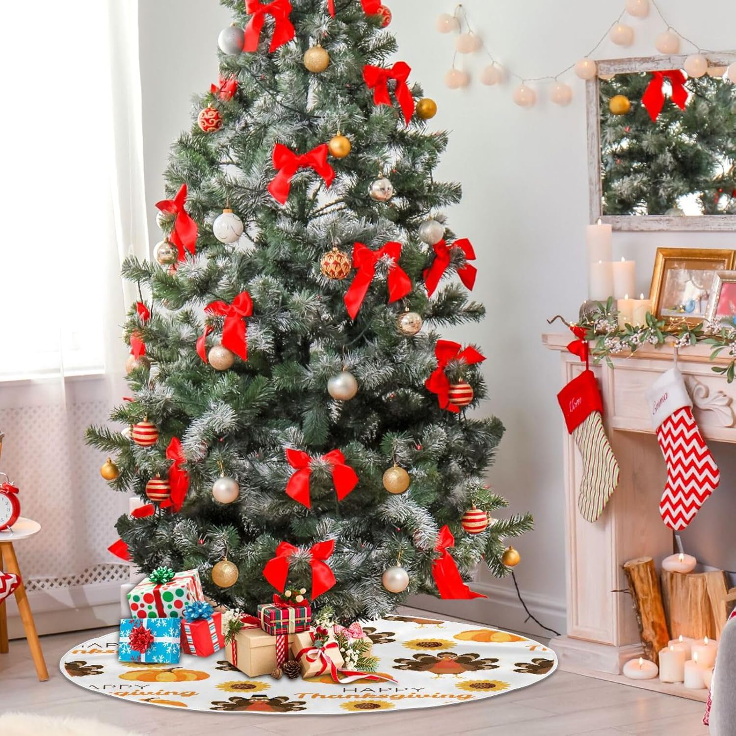 Falda de árbol con patrón de Día de Acción de Gracias, falda de árbol de lona, decoraciones para árbol, faldas de árbol para árboles pequeños