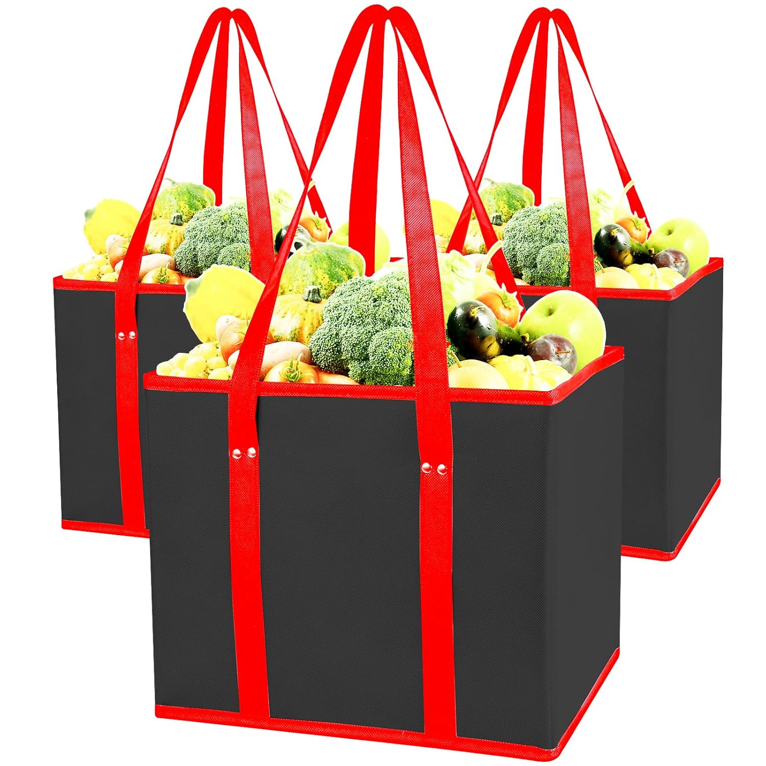 musbus Bolsas de comestibles reutilizables plegables a granel con asas reforzadas, bolsas de compras para comestibles, cocina grande resistente con