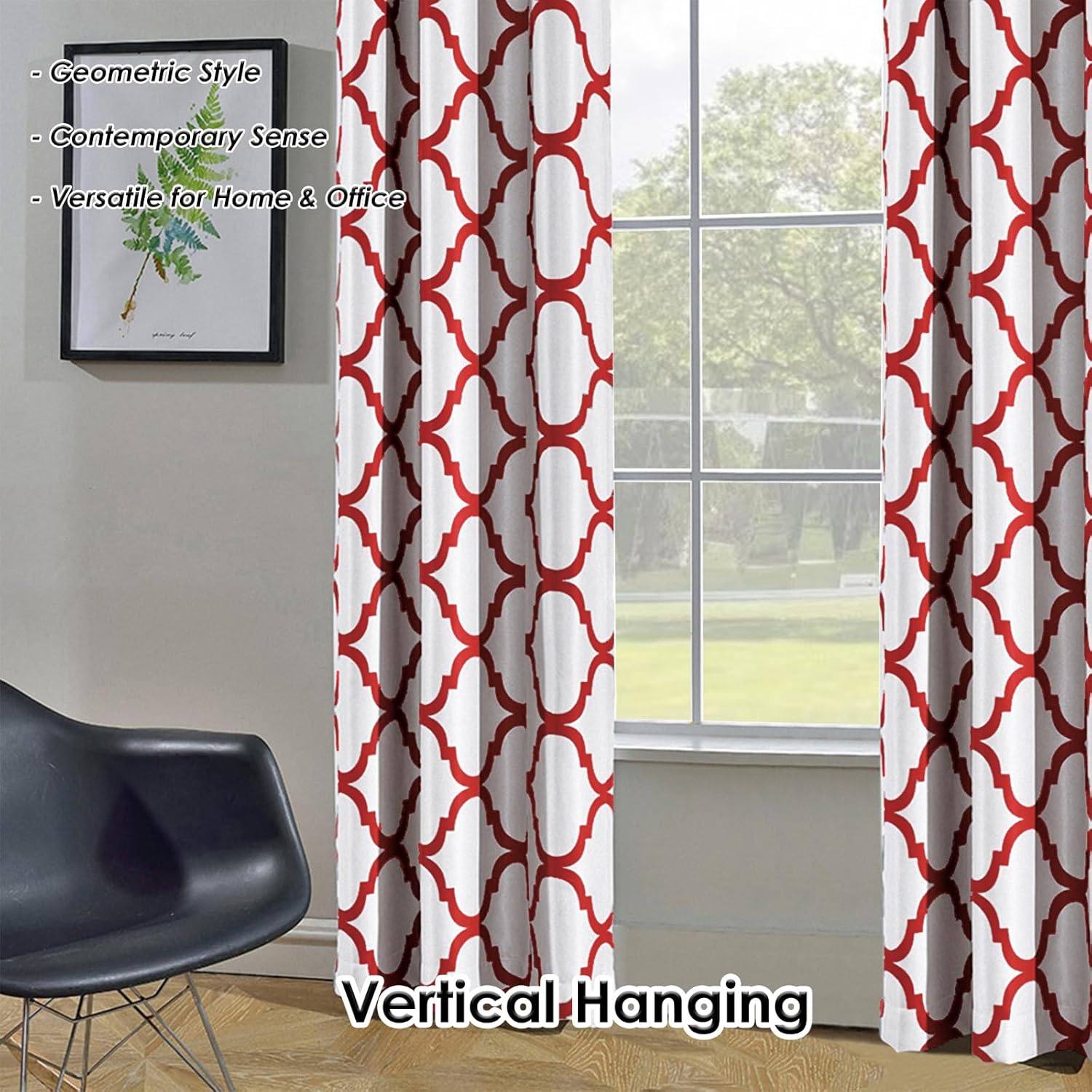 Melodieux Cortina opaca con ojales para oscurecer la habitación, estilo marroquí, para sala de estardormitorio, 42 x 84 pulgadas, blanco roto y rojo