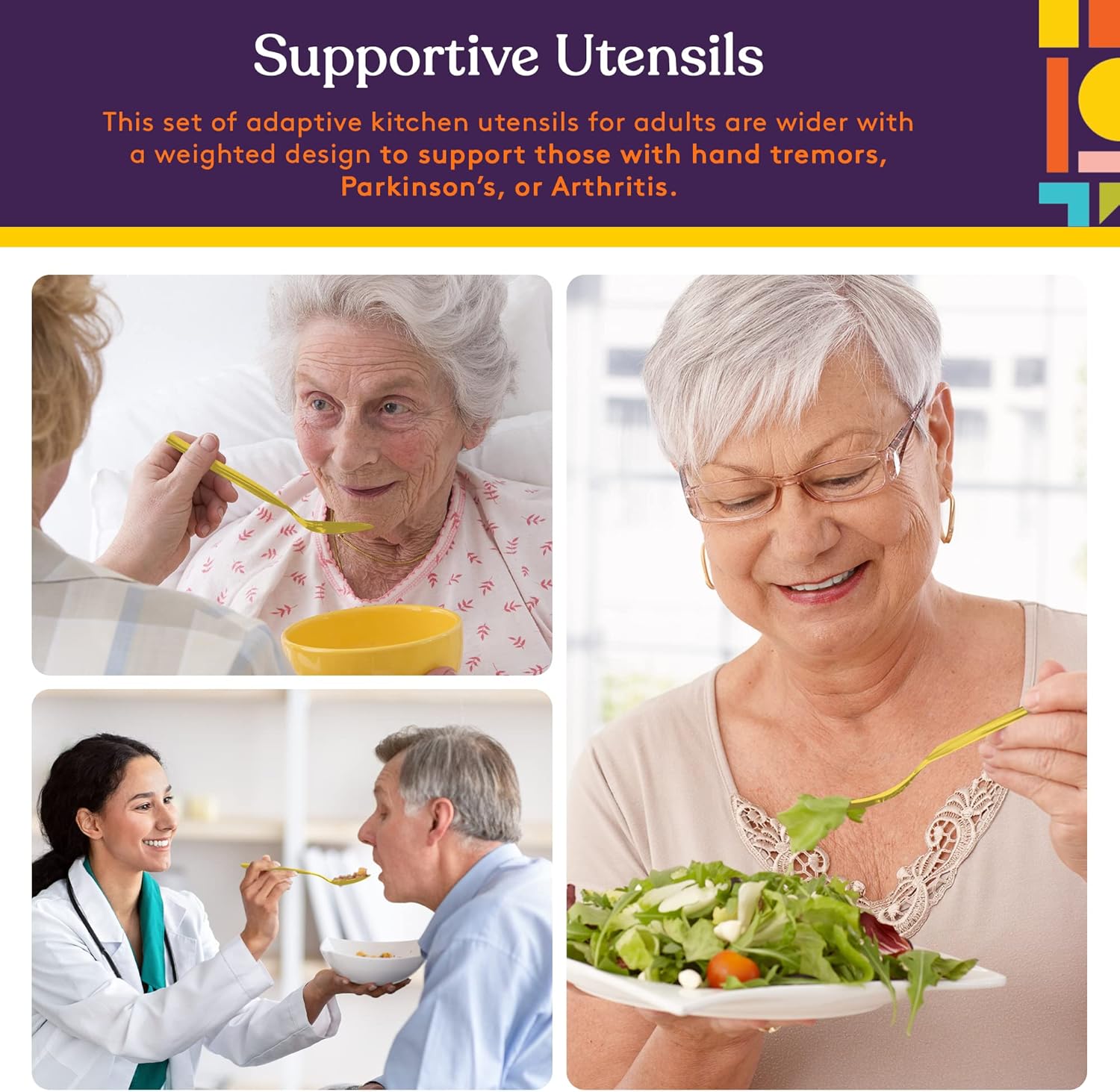 Special Supplies Cubertería pesada de acero inoxidable de alta calidad para pacientes de Parkinson, cubiertos adaptativos para adultos con temblores