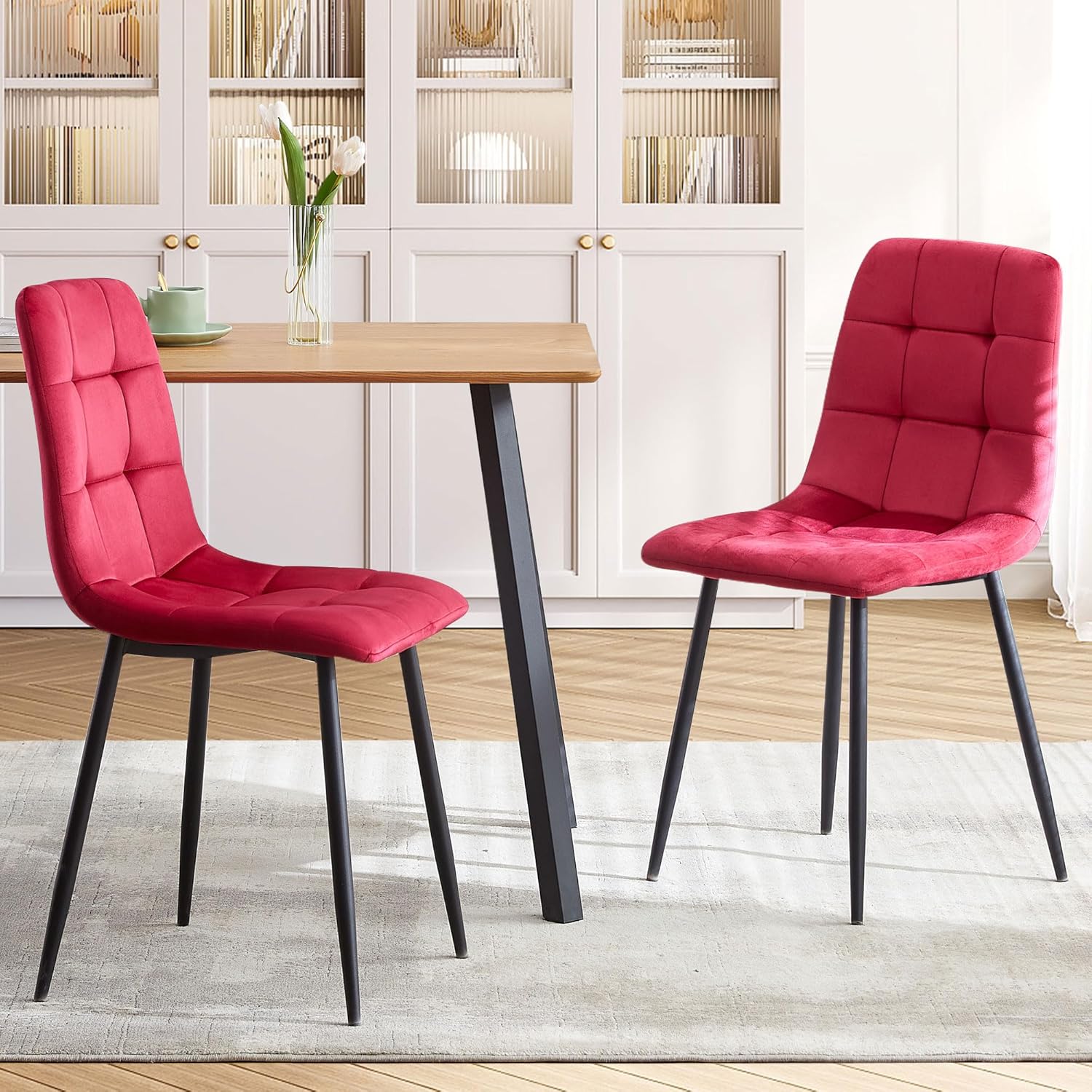 somedream – Juego de 6 sillas de terciopelo modernas, sin brazos, con patas de metal, sillas laterales tapizadas para cocina, sala de estar, color