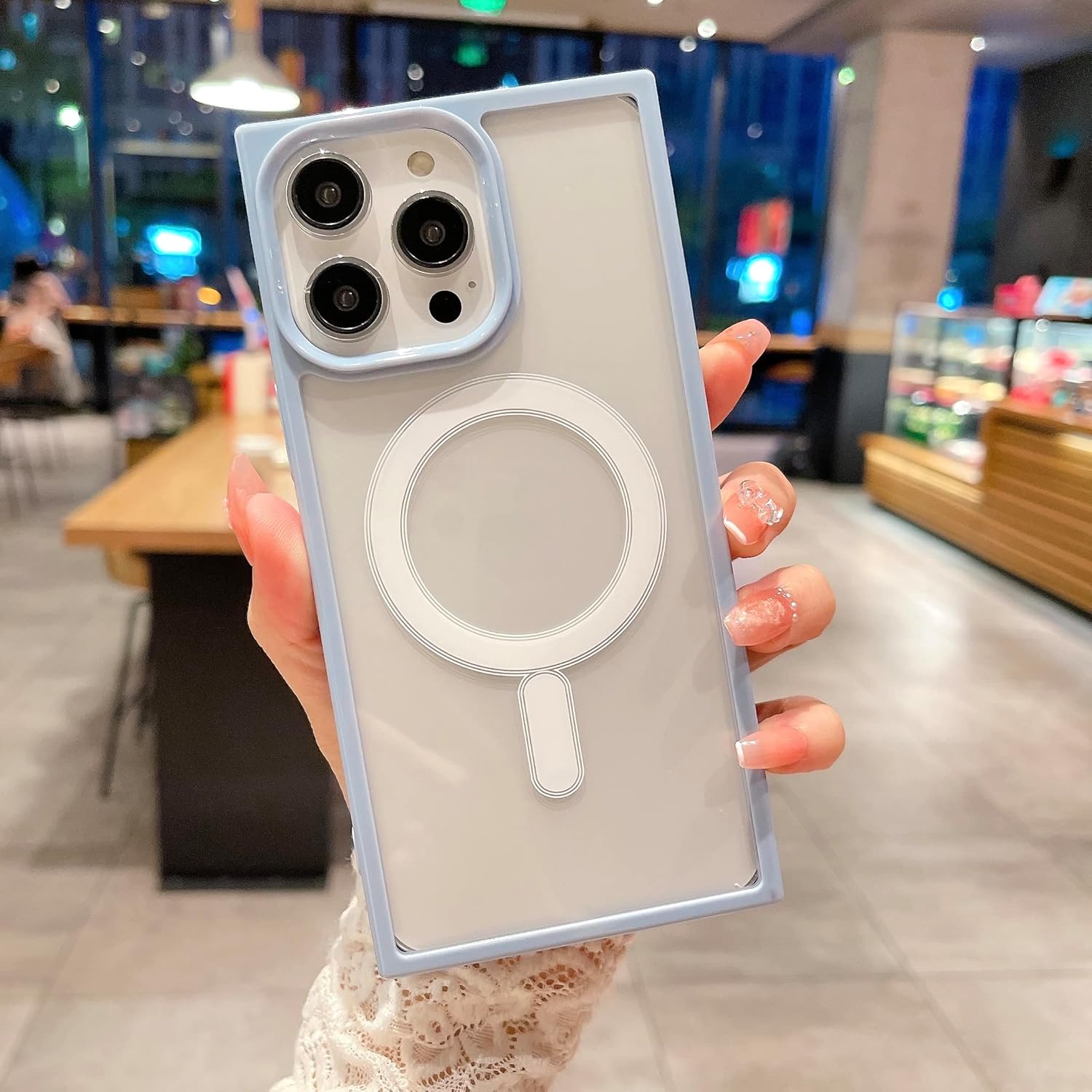 COCOMII Funda cuadrada compatible con iPhone 13 Pro, compatible con MagSafe, delgada, brillante, transparente, marco de color, fácil de sostener,