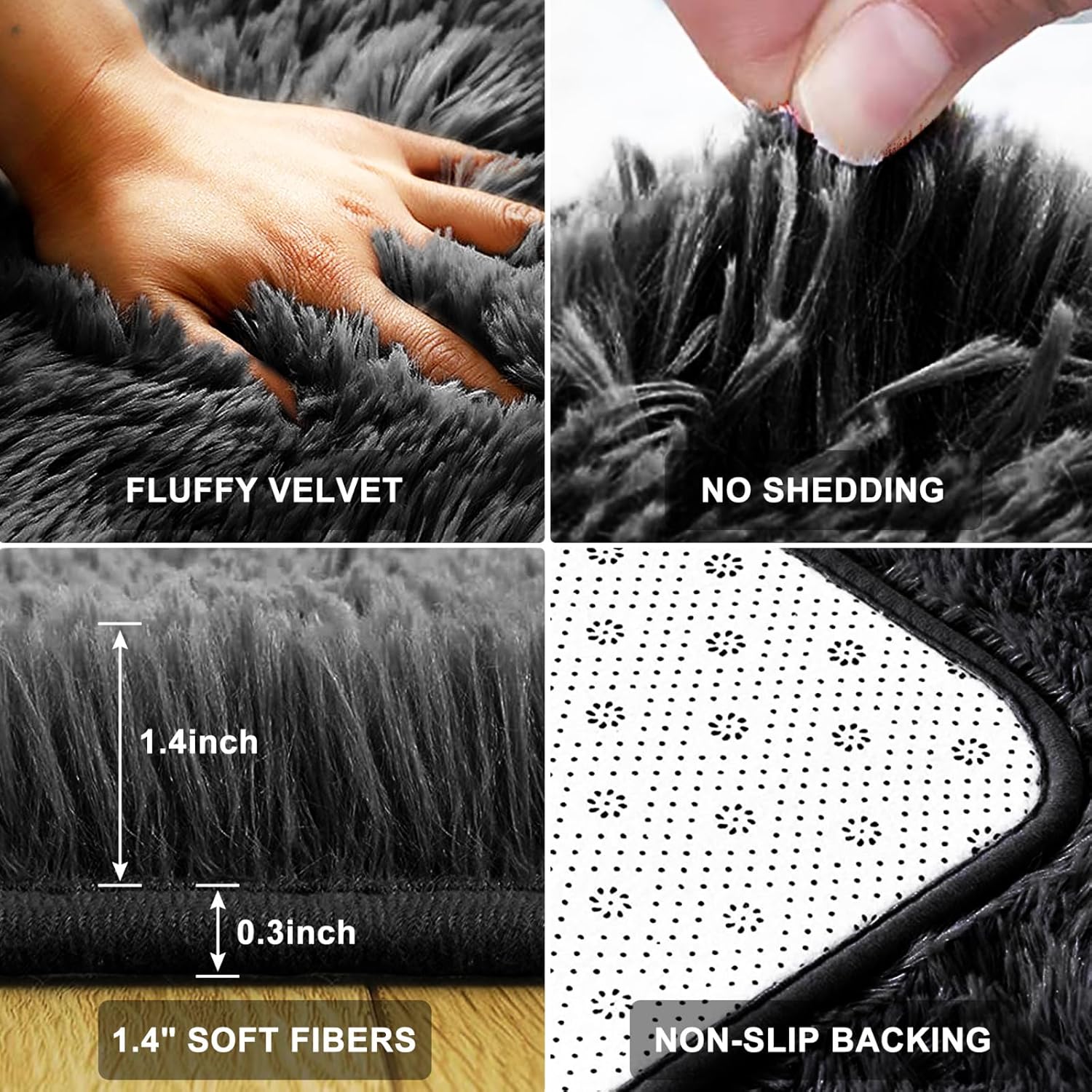 Floralux – Alfombras de pelo largo sintético de felpa, esponjosas y mullidas, 3 x 5pies, para dormitorio, sala de estar, habitación infantil y