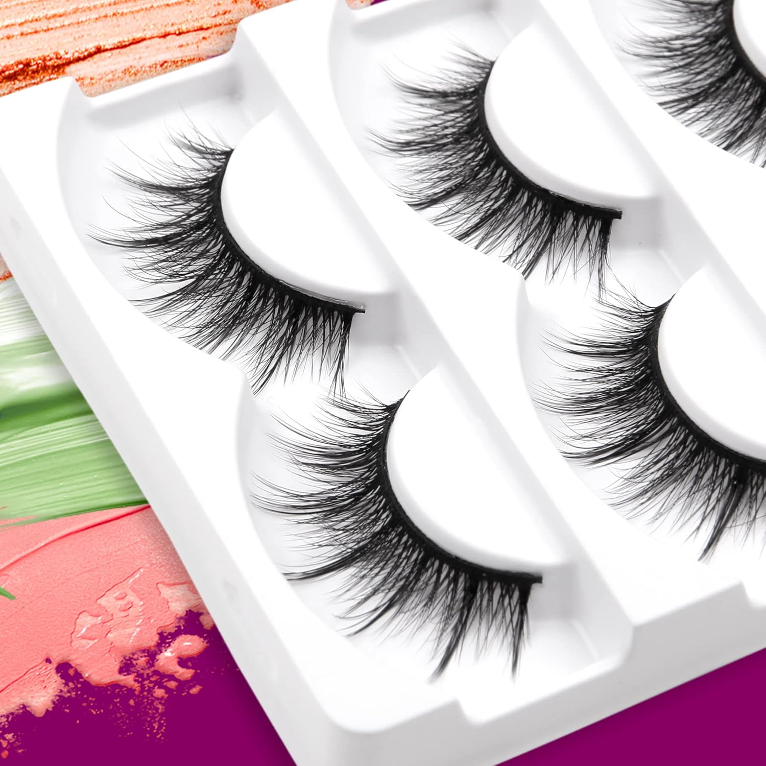 Eliace Pestañas postizas de aspecto natural, pestañas de ojo de gato, tiras finas, pestañas postizas de visón 3D, pestañas postizas de volumen