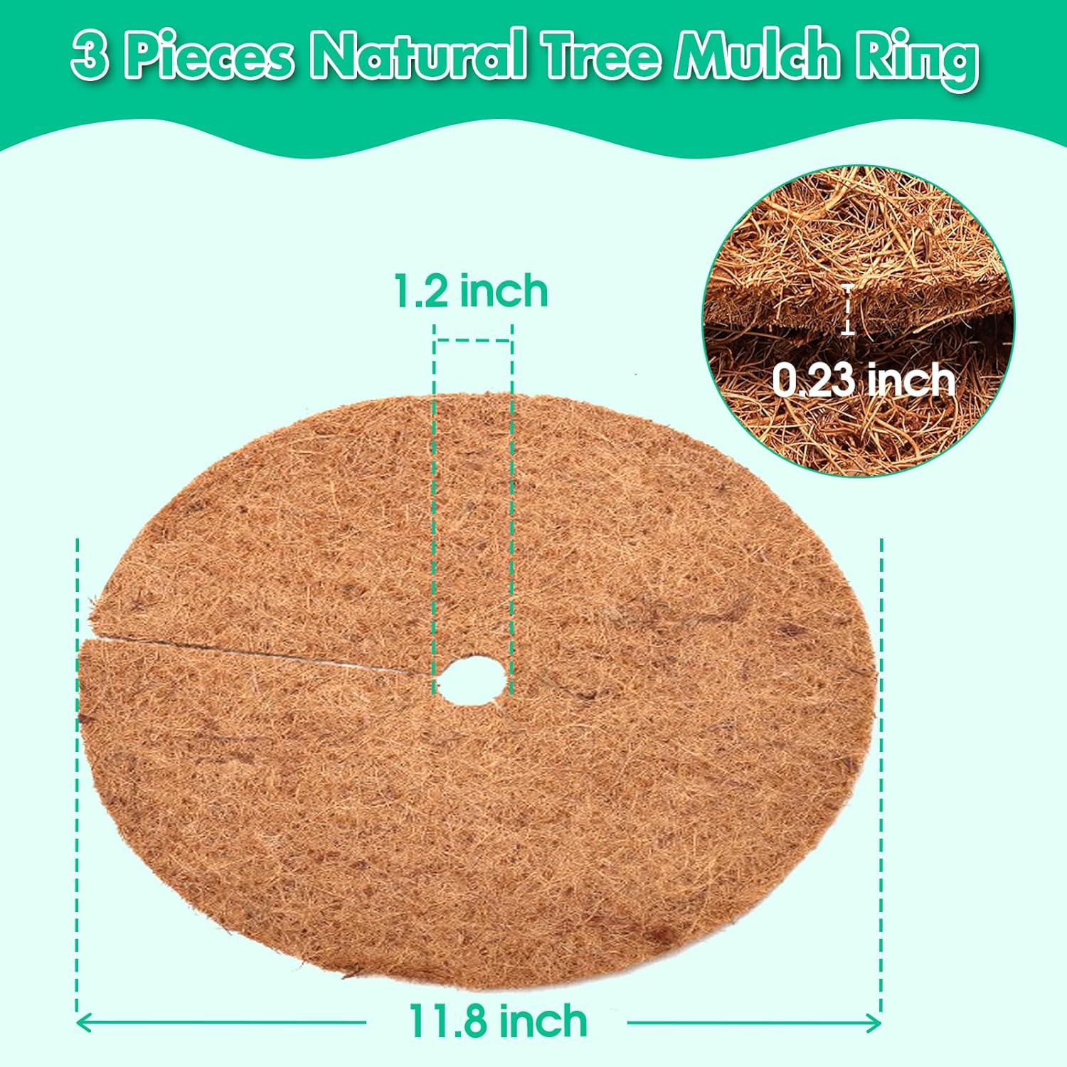Tapete de fibra de coco, 3 unidades de 12 pulgadas, protector de árbol de coco de coco natural, protección de árbol de coco natural, tapete de