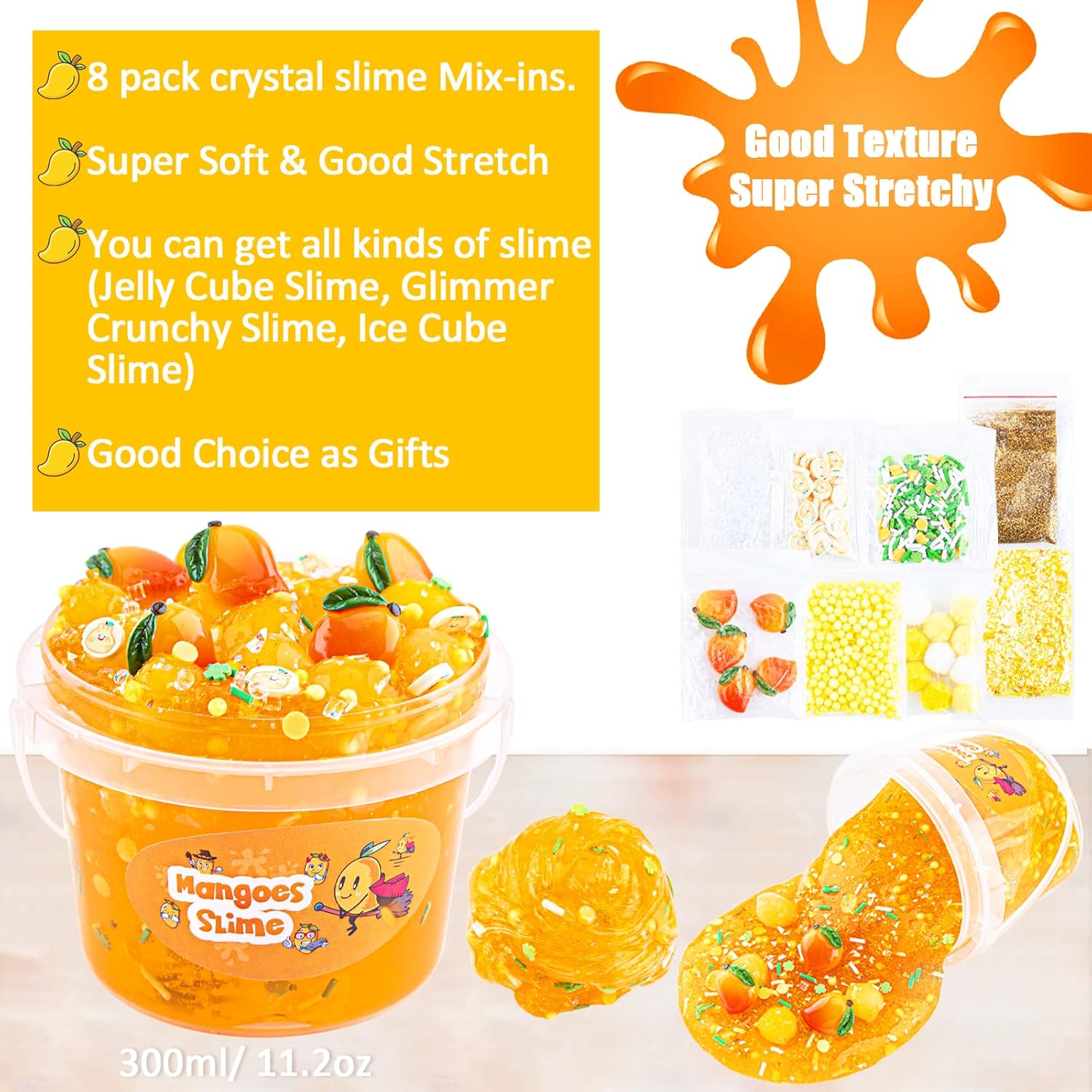 Clear Slime, kit de slime crujiente con 8 complementos, ideal para aliviar el estrés, recuerdo de fiesta para niños, cumpleaños, Navidad, Año Nuevo,
