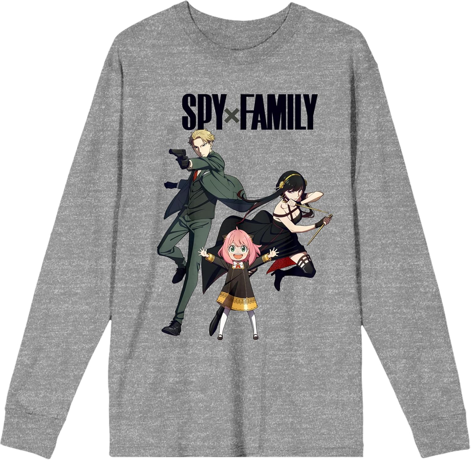 Spy X Family Key Art – Camiseta de manga larga con cuello redondo, color gris jaspeado