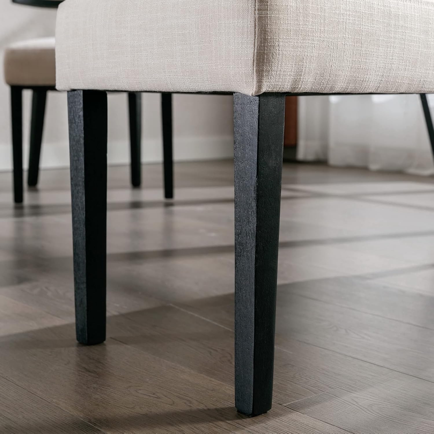 Wahson Juego de 2 bancos de comedor tapizados de lino de granja, asiento de comedor de 45 pulgadas de largo con patas de madera negra, beige