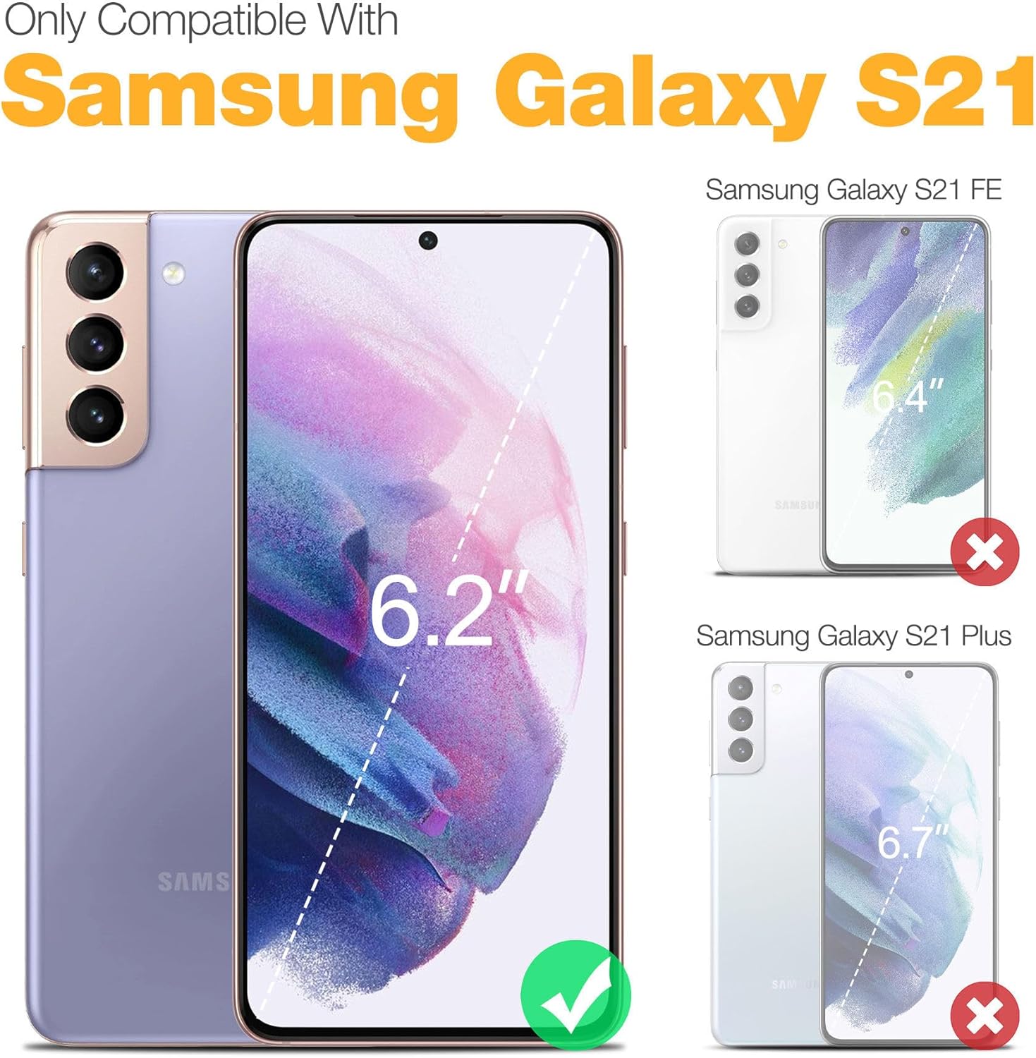 SURITCH Funda de teléfono para Samsung Galaxy S21 de 6.2 pulgadas, cubierta frontal con protector de pantalla integrado, protección de cuerpo