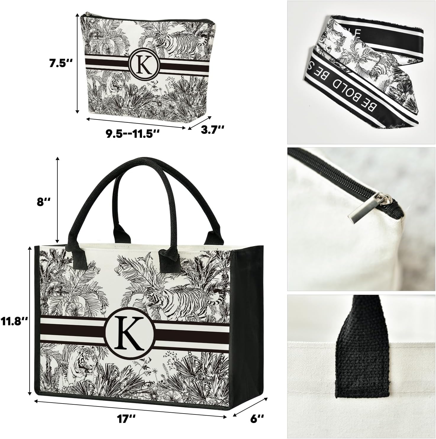 Horaldaily Bolsas reutilizables para comestibles, regalo personalizado con monograma de lona inicial para mujer, Beige