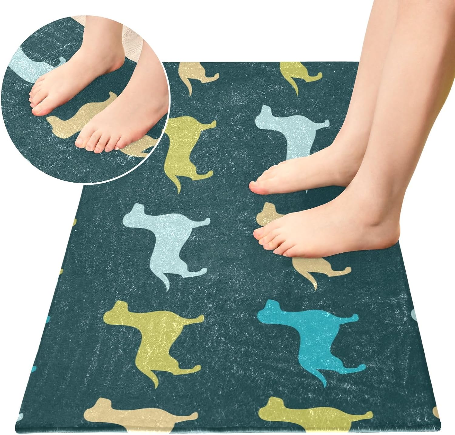 Joisal Tapete de baño absorbente verde con patrón de perro, cómodo tapete antideslizante, tapete de baño suave y duradero, 39 x 20 pulgadas