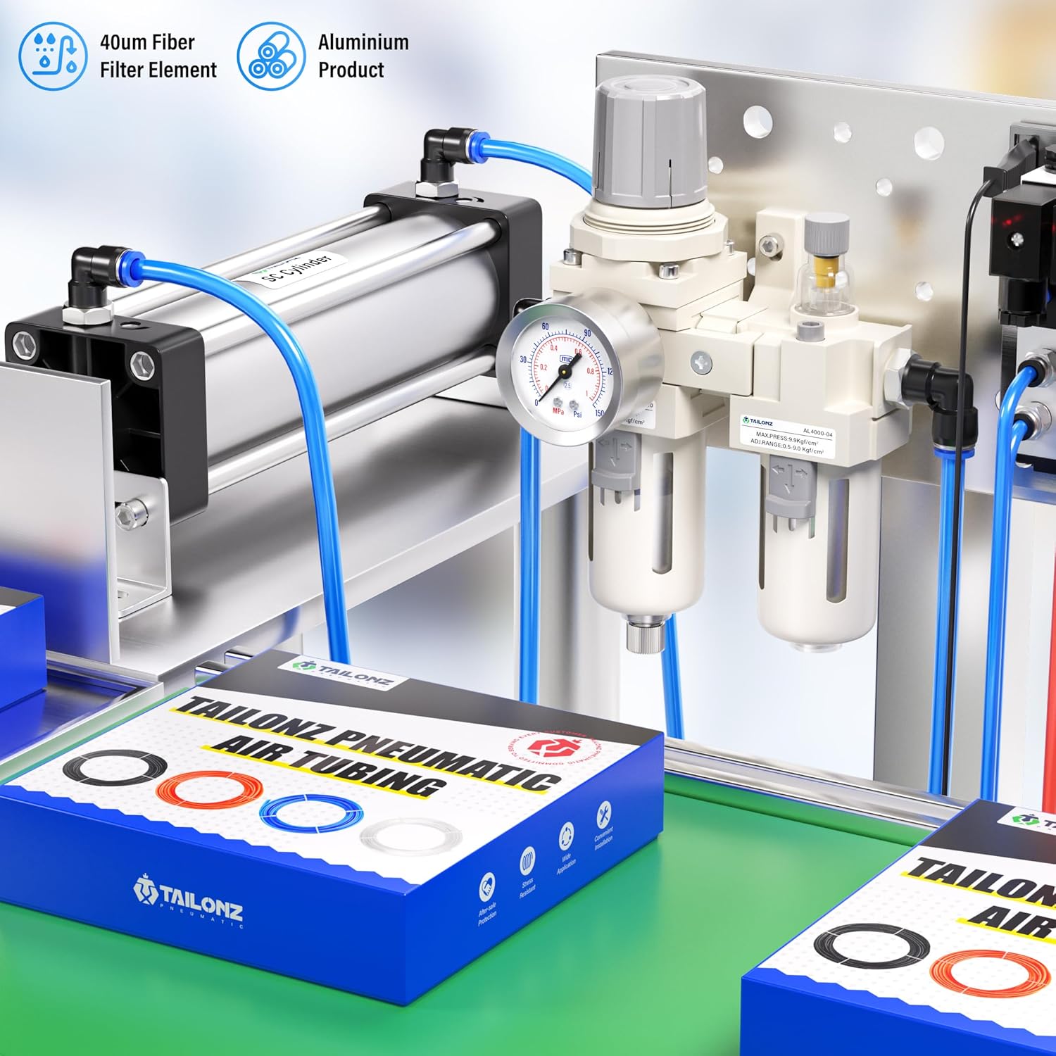 TAILONZ PNEUMATIC Filtro de aire NPT de 12 pulgada con regulador de presión de trampa de aguaaceite combinado (0-145 PSI), filtro compresor de