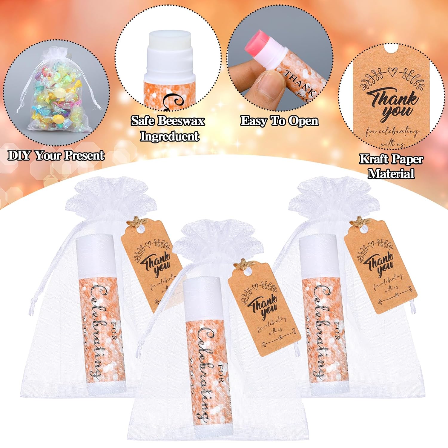 Heigble Juego de 50 bálsamos labiales para fiesta de boda, regalos de fiesta de despedida de soltera con purpurina sintética, recuerdos de boda a