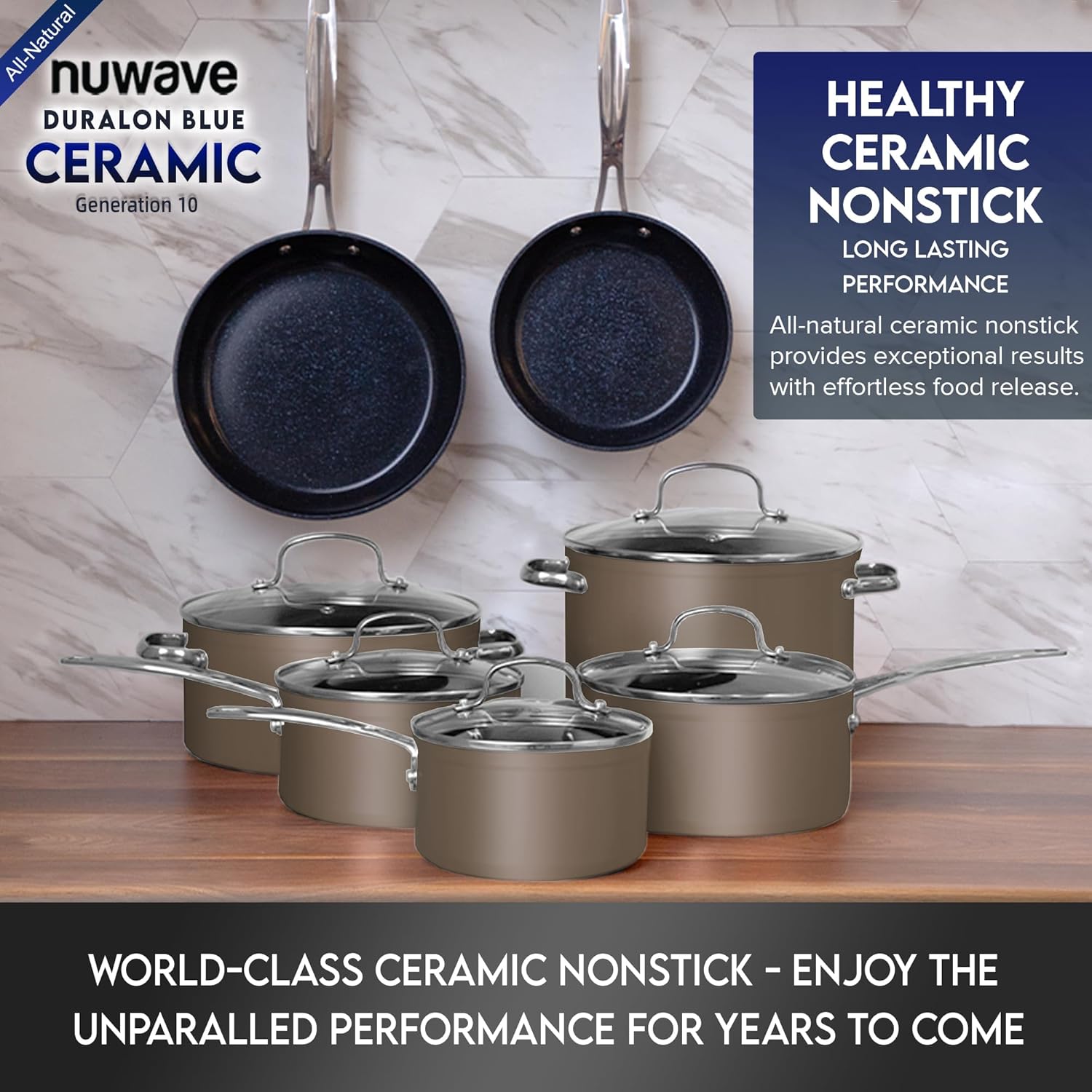 Nuwave Healthy Duralon – Juego de utensilios de cocina con revestimiento antiadherente de cerámica azul, resistente a los arañazos, sin PTFE y PFOA,