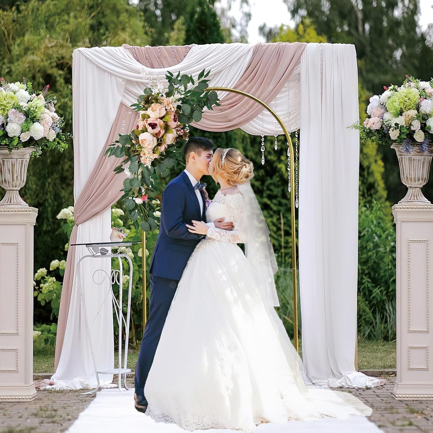 Soporte de telón de fondo de arco de boda de 7.2 pies, soporte de telón de fondo arqueado de globo de boda dorado marco de arco cuadrado para fiesta
