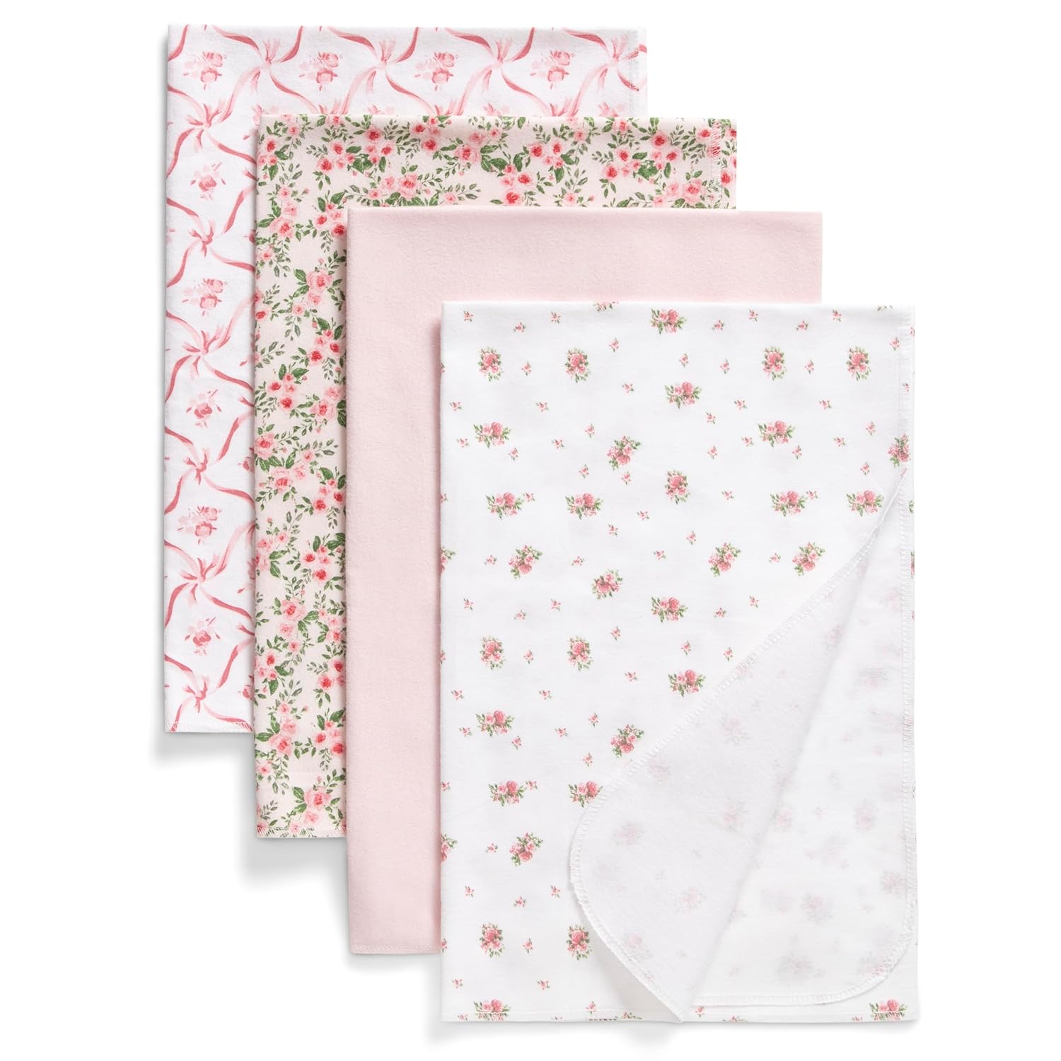 Delta Children Mantas de franela 100% algodón para niñas y niños, 30 x 30 pulgadas (paquete de 4), rosa floral