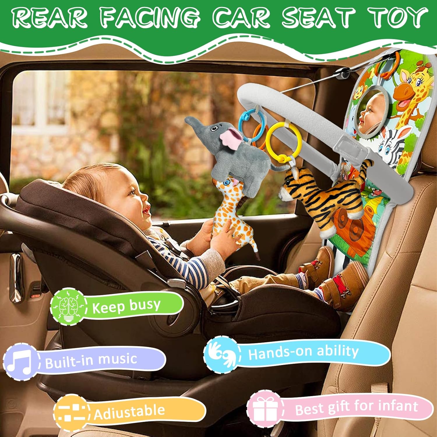 TOYMNI Juguetes de asiento de automóvil para bebés de 6 a 12 meses, juguetes de asiento de automóvil con piano de pedal musical, juguetes de viaje