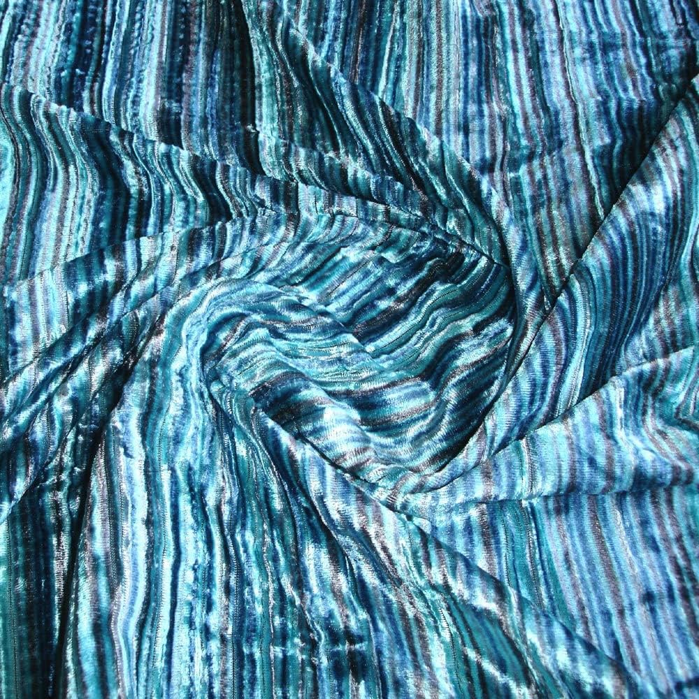 Tela de terciopelo Aqua Tones by The Yard, 44 pulgadas o 43.7 in de ancho, tela de terciopelo azul de 1 yarda, remolinos aguamarina, técnica de