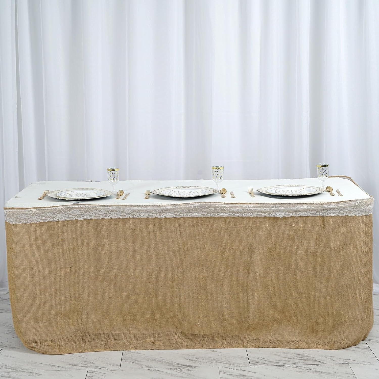 Efavormart – Falda de mesa de yute natural de 17 pies