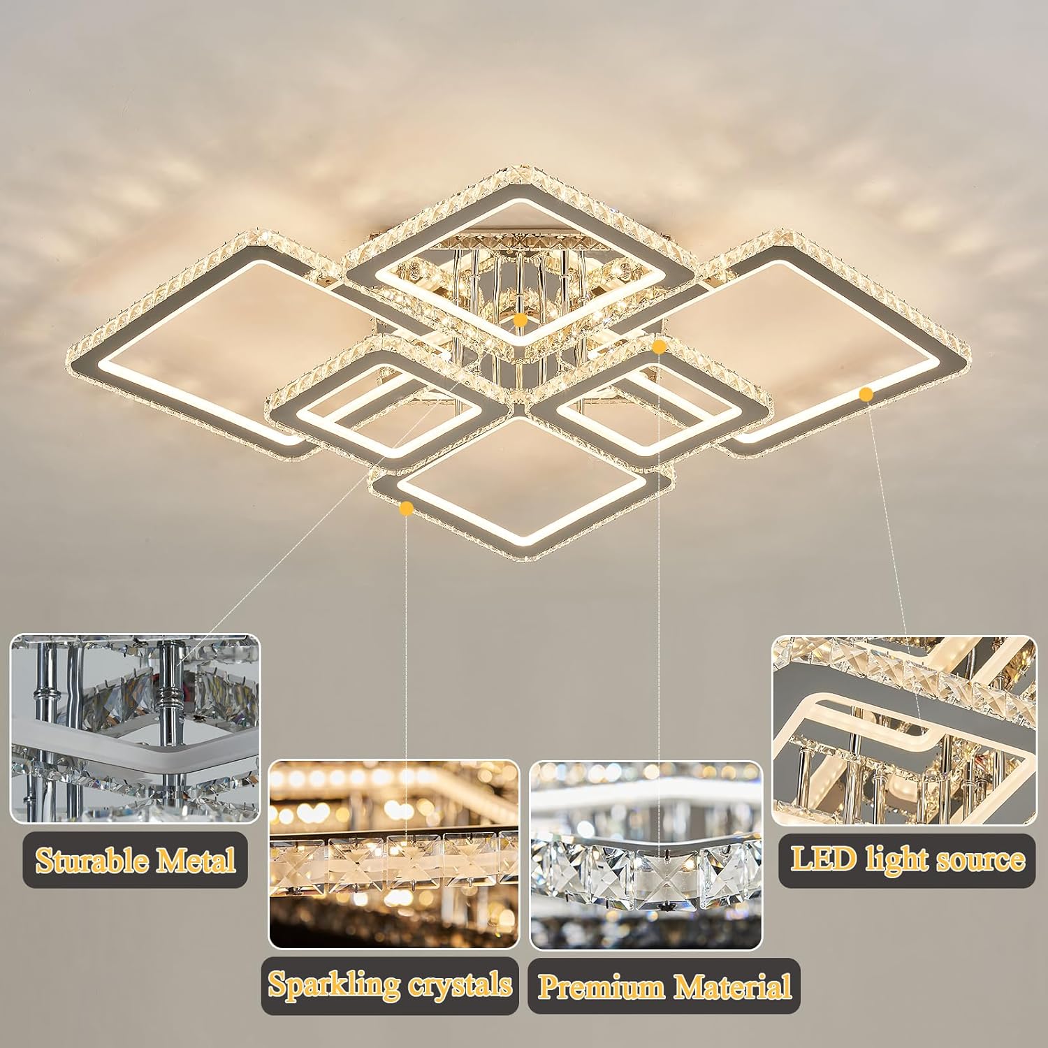 ASGYISA Moderna lámpara LED de techo de cristal grande con control remoto RGB regulable 3 colores cromo lámpara de techo 3000K-6500K lámpara de