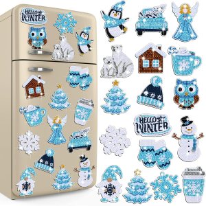 16 piezas de arte de diamantes de invierno para refrigerador, pintura de diamantes de Navidad, imanes de pingüino de invierno, copos de nieve, 16 piezas de arte de diamantes de invierno para refrigerador, pintura de diamantes de Navidad, imanes de pingüino de invierno, copos de nieve,