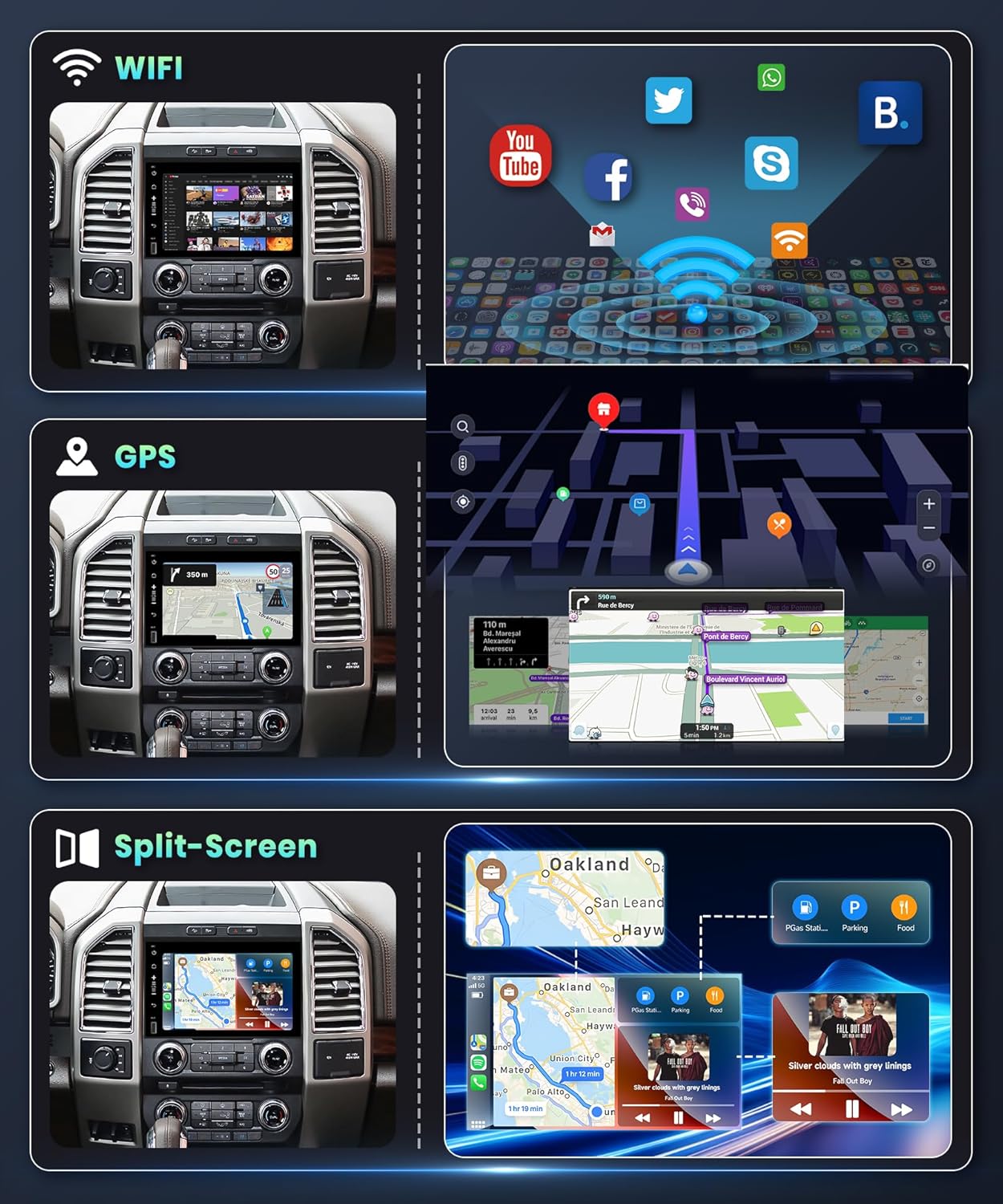 Estéreo de coche Android 2G+32G con Apple Carplay para Ford F150 F250 F350 Fusion Edge Explorer Taurus Freestar, Rimoody 7 pulgadas pantalla táctil