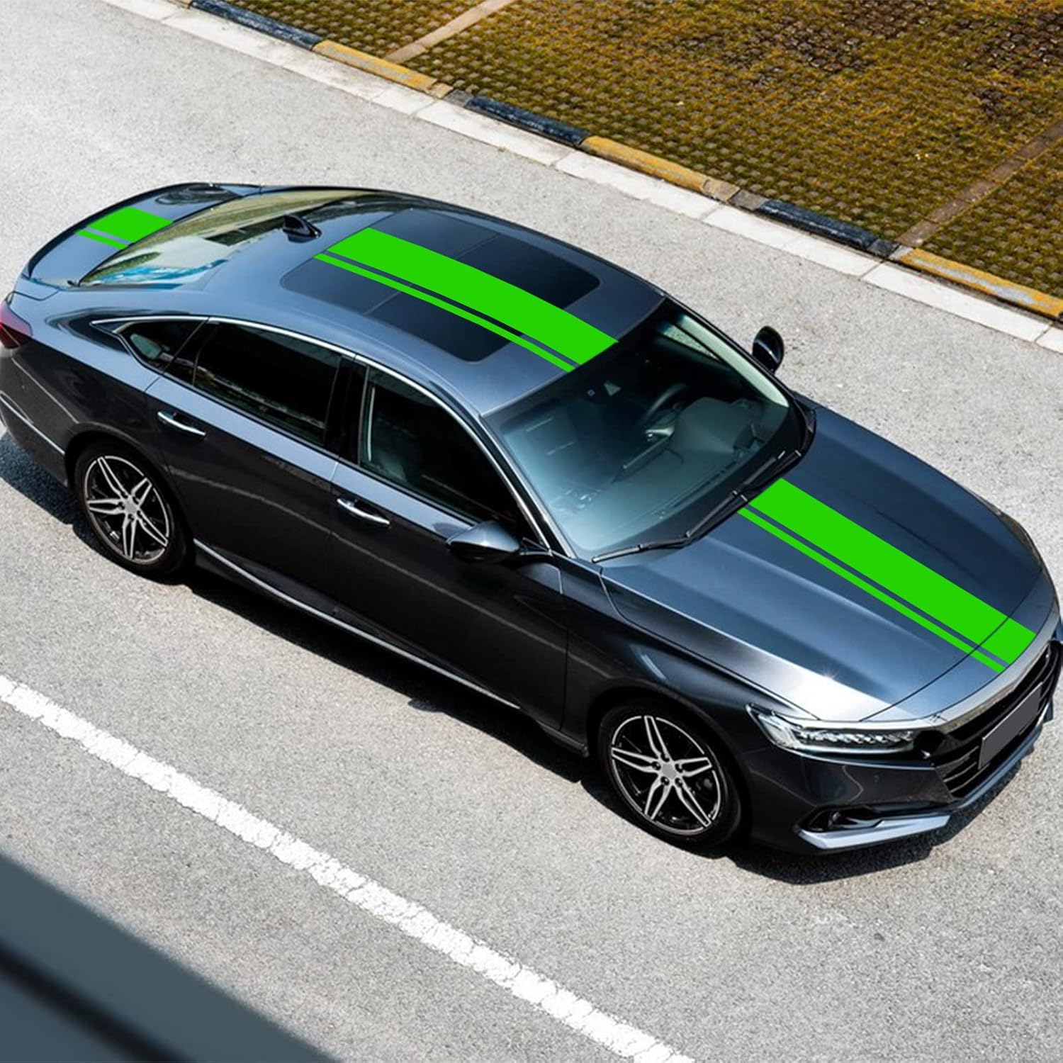 3 calcomanías de vinilo con diseño de rayas modificadas para el techo del capó del automóvil, accesorios de decoración para vehículos, color verde