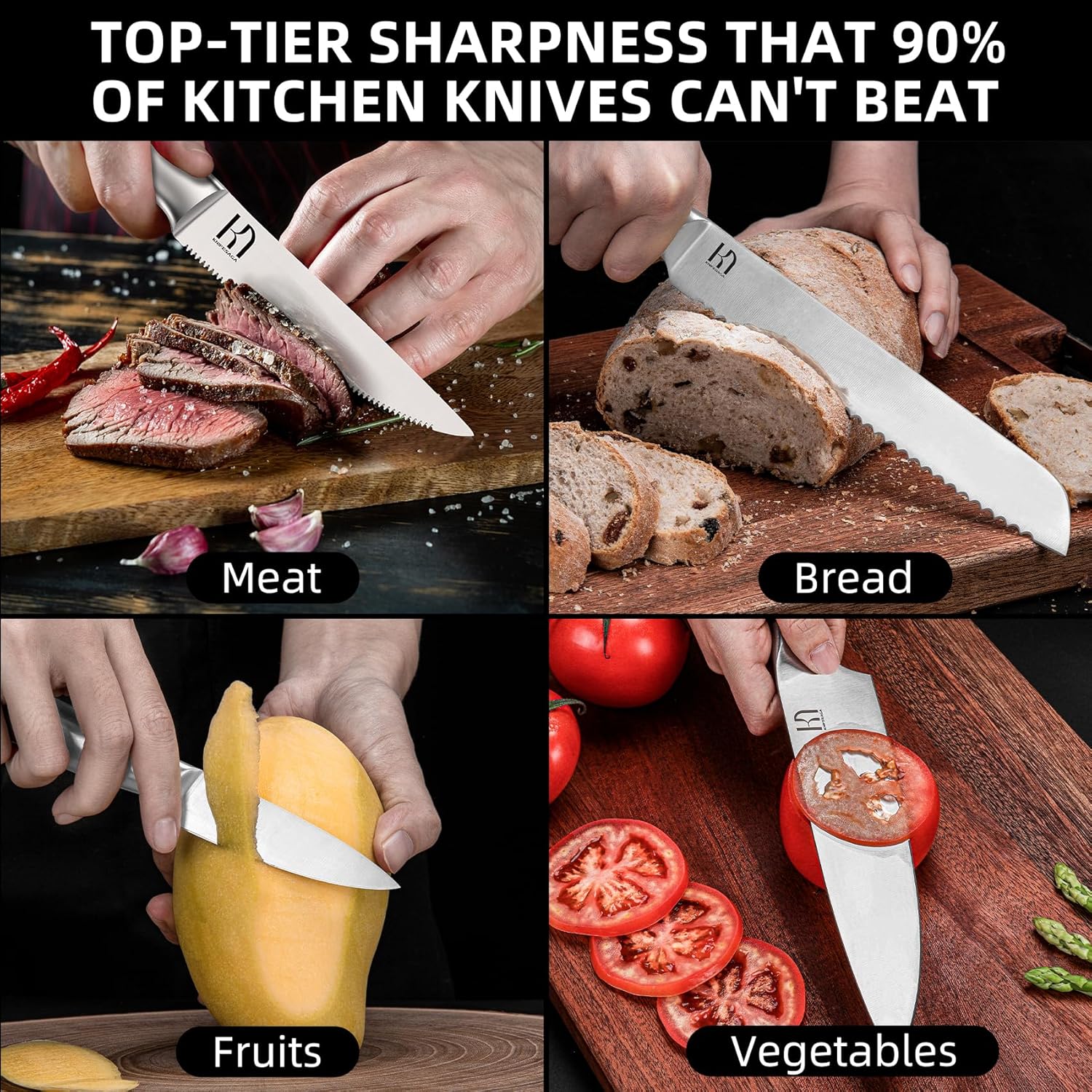 KnifeSaga – Juego de cuchillos de cocina de 14 piezas de acero inoxidable japonés de alto carbono con afilador integrado, juego de cuchillos de chef
