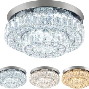 HongnuoFc Candelabro LED de 11.8 pulgadas, lámpara de techo de cristal de 2 capas con control remoto, lámpara de araña de montaje empotrado para HongnuoFc Candelabro LED de 11.8 pulgadas, lámpara de techo de cristal de 2 capas con control remoto, lámpara de araña de montaje empotrado para