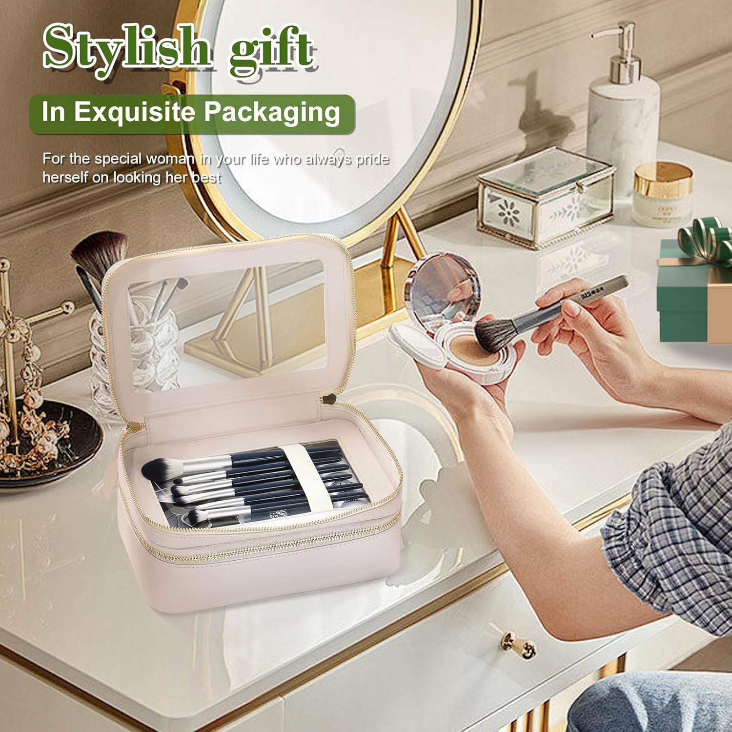 Neceser organizador de maquillaje transparente, doble cremallera, bolsa de cosméticos para viajar con impermeable y gran capacidad, bolsa