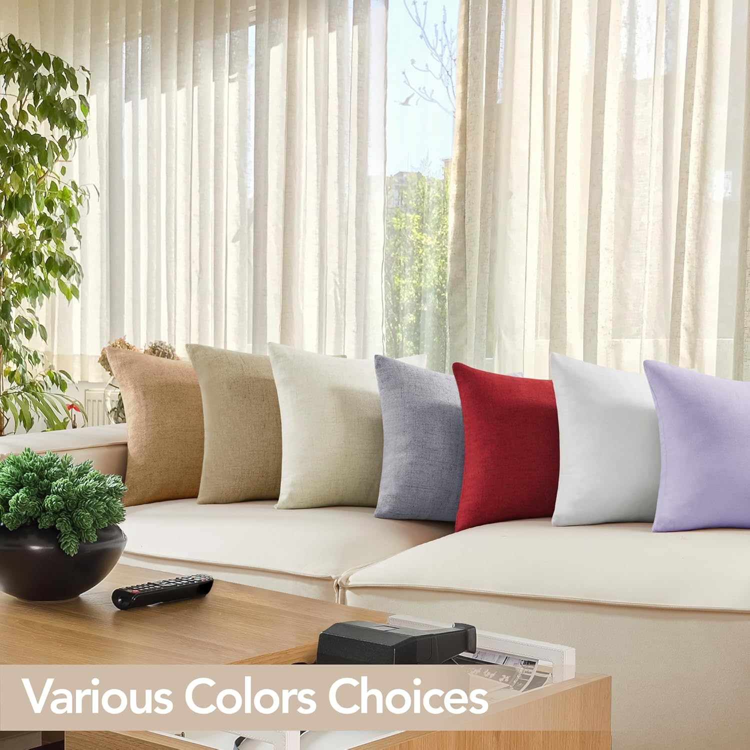 Deconovo – Fundas de cojín decorativas y cuadradas de lino sintético, para el sofá o cama (26 x 26 pulgadas, color marrón topo, juego de 4 unidades,