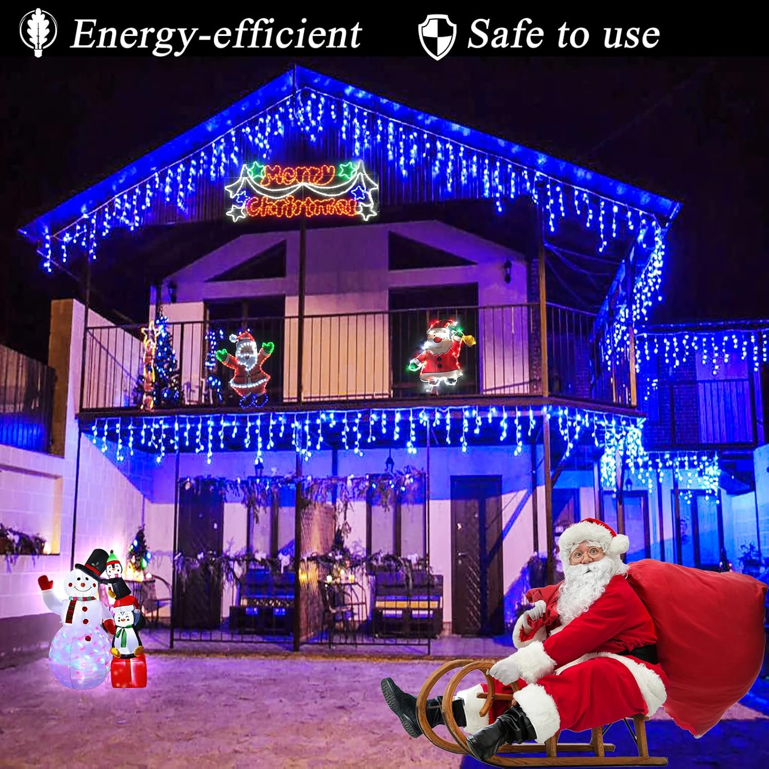 Luces de Navidad para exteriores  99 pies 1216 luces LED de carámbano al aire libre  Enchufe 8 modos de luces parpadeantes para decoraciones de