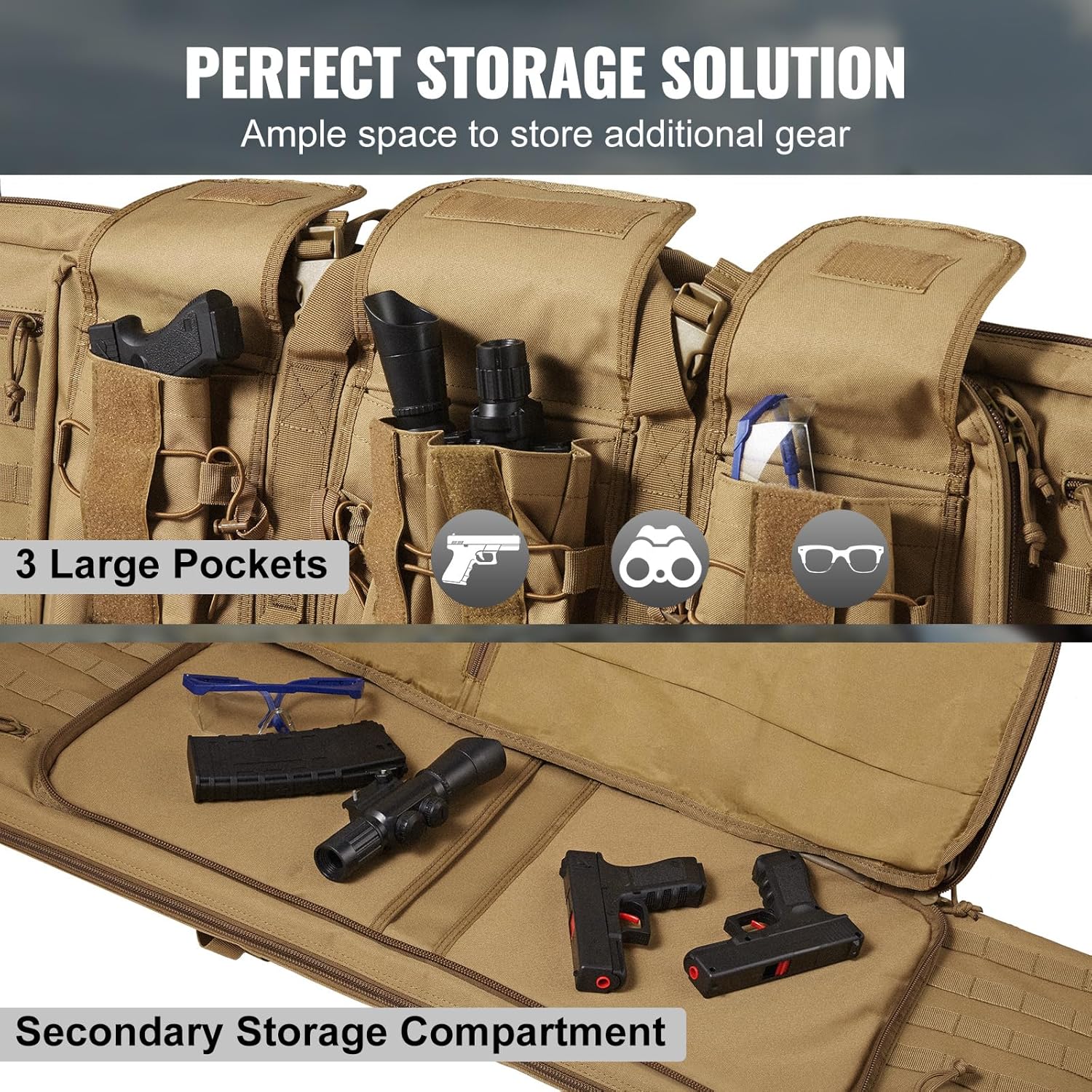 VEVOR Bolsa para rifles, bolsa táctica doble larga para pistola de 42 pulgadas, funda suave para rifle con cremallera con bloqueo, asa portátil y