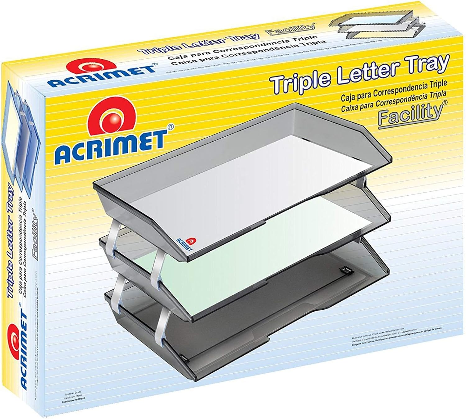 Acrimet Facility – Bandeja de letras de 3 niveles de carga lateral de plástico para escritorio (color rojo transparente)