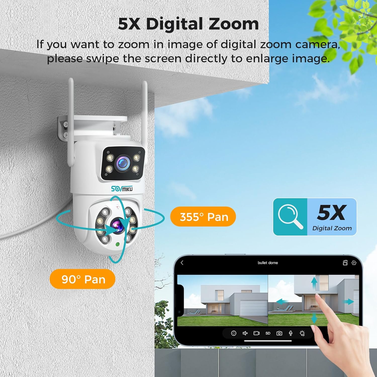 SOVMIKU 2WS318Enlace de doble lenteCámara de seguridad PTZ de 6 MP para exteriores, cámara de seguridad inalámbrica, seguimiento automático,