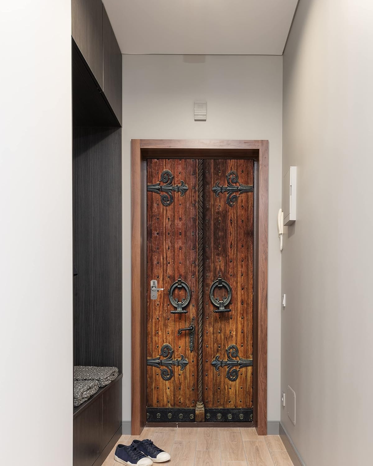 FLFK Calcomanía para puerta, retro, mural para despegar y pegar, tamaño combinado 36 x 80 pulgadas, dividido en 2 piezas