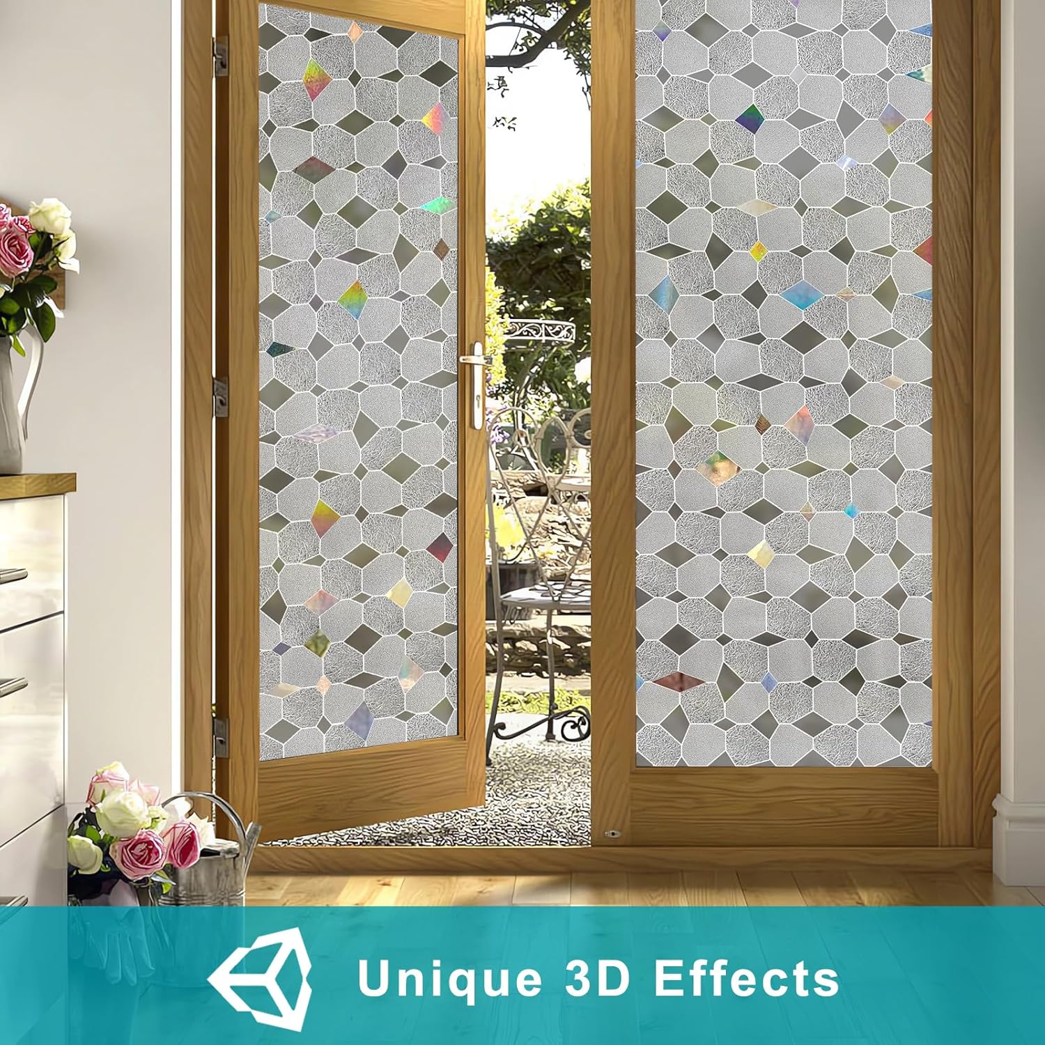 ConCus-T Película de vidrio esmerilado para ventana, vinilo 3D, sin pegamento, extraíble, anti UV, tinte de ventana para oficina en casa, 17.52 x