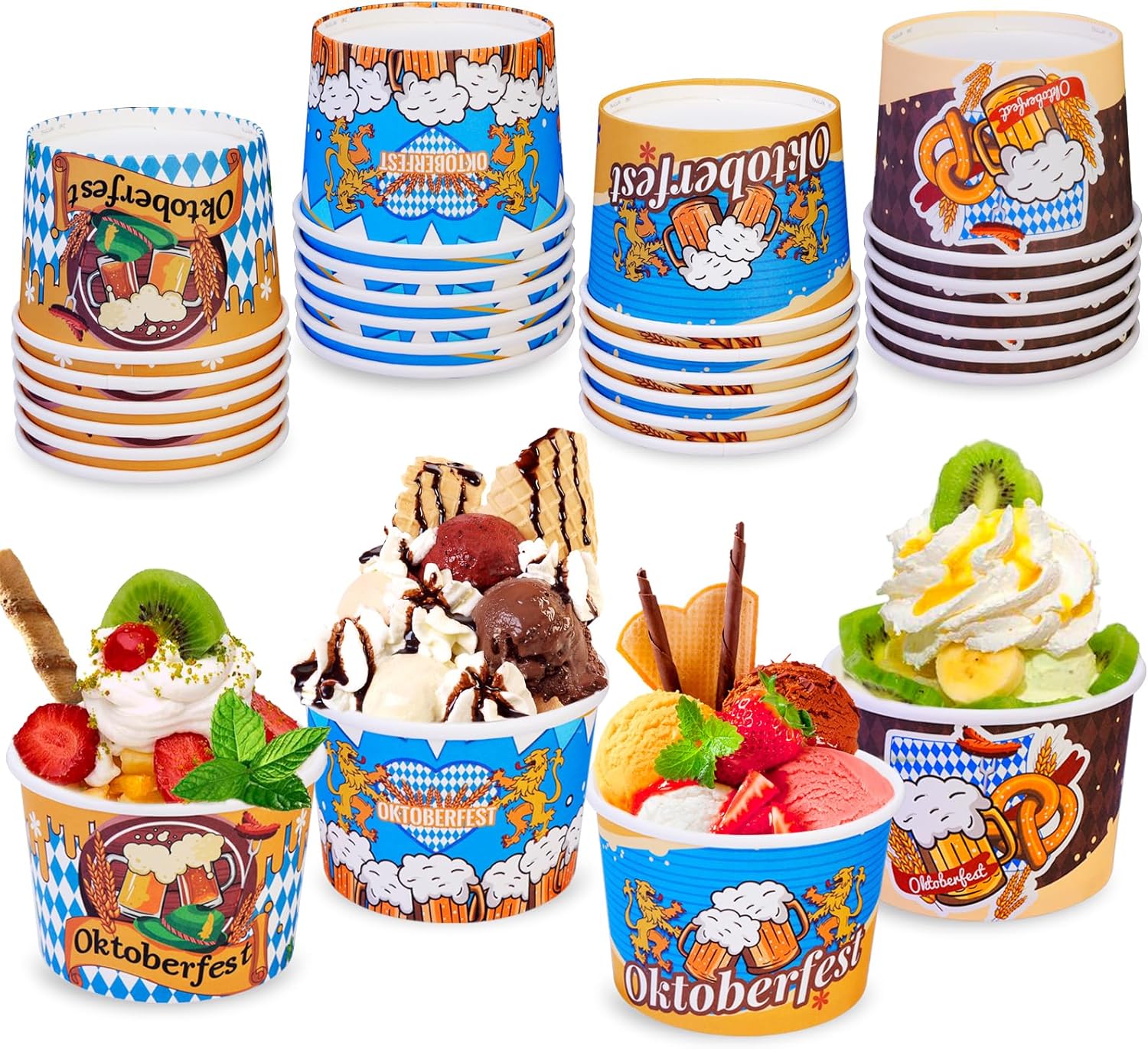 HOWAF 24 tazas de aperitivos para fiesta de Oktoberfest, taza de helado de Oktoberfest, cuenco de aperitivos de Oktoberfest, taza de papel