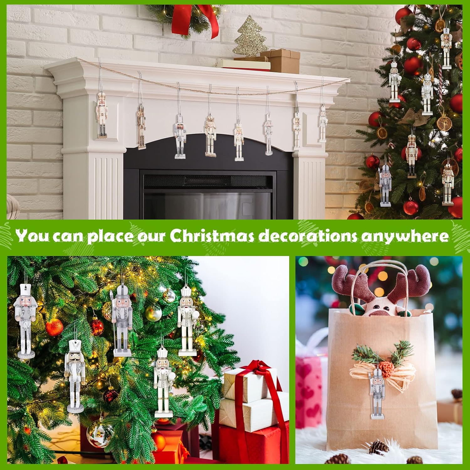 Juego de 48 adornos de cascanueces de Navidad, adornos de Navidad para rey y soldado, adornos de Navidad colgantes dorados y plateados con