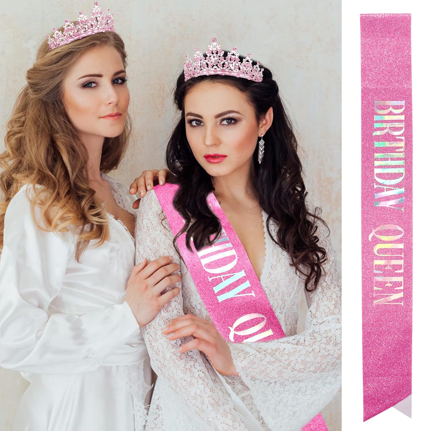 Velscrun Coronas de cumpleaños para mujer, tiaras para mujer, banda de reina de cumpleaños rosa, corona de tiaras plateadas para niñas, corona de