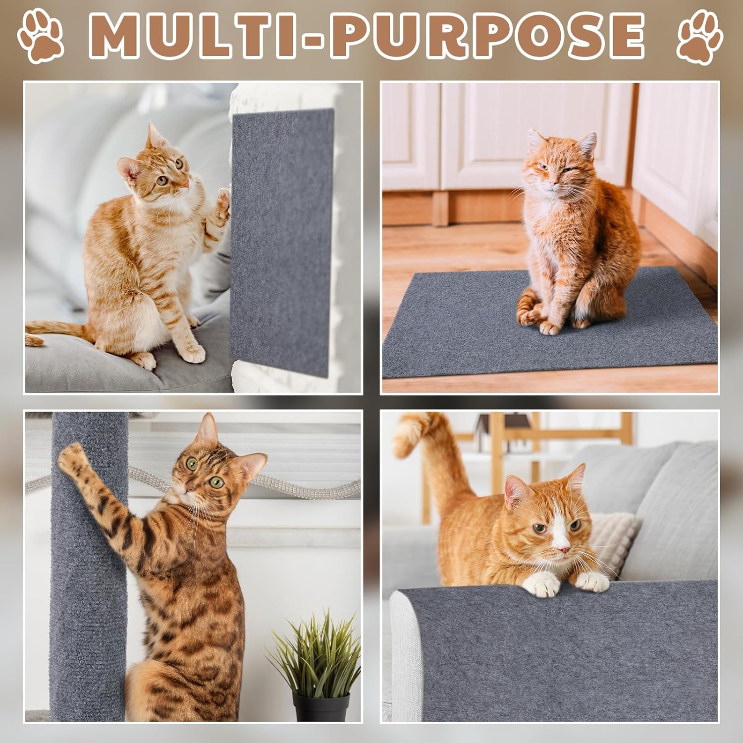 2 alfombrillas rascadoras para gatos de 24 x 16 pulgadas, alfombrilla rascador de gato horizontal con cinta adhesiva y 20 clavos de metal para