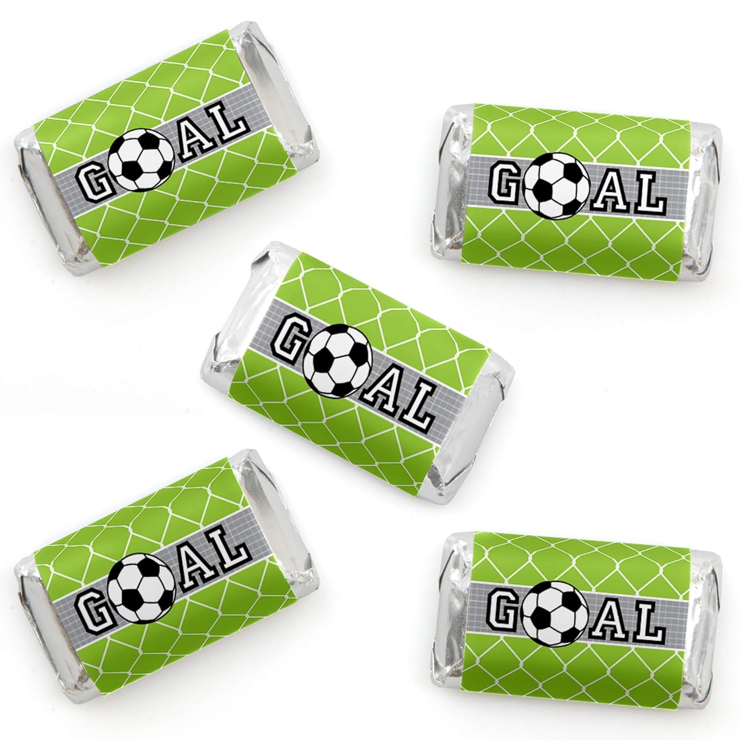 Big Dot of Happiness Goaaal – Calcomanías de fútbol – Mini calcomanías para envoltorio de barra de caramelo, baby shower o fiesta de cumpleaños,