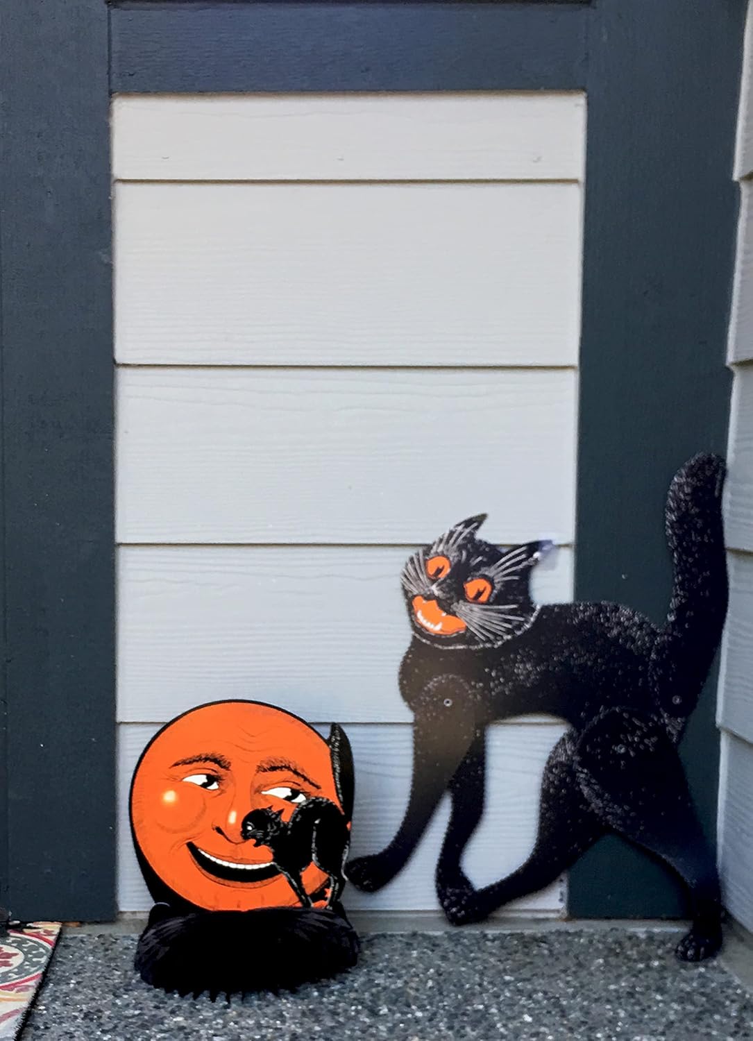 ILUVUMOREI Decoraciones de Halloween Juego de centro de mesa de gato articulado de 20.5 pulgadas y luna de 9.75 pulgadas