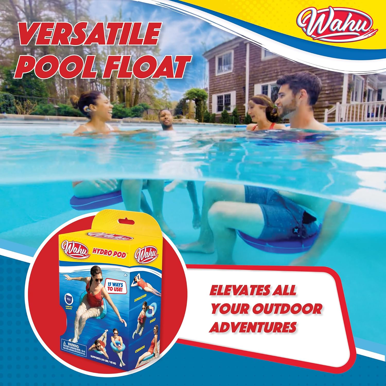 Wahu Hydro Pod – Flotador versátil de piscina con bolsa de transporte, flotador de piscina portátil redondo de 21 pulgadas para adultos y niños a