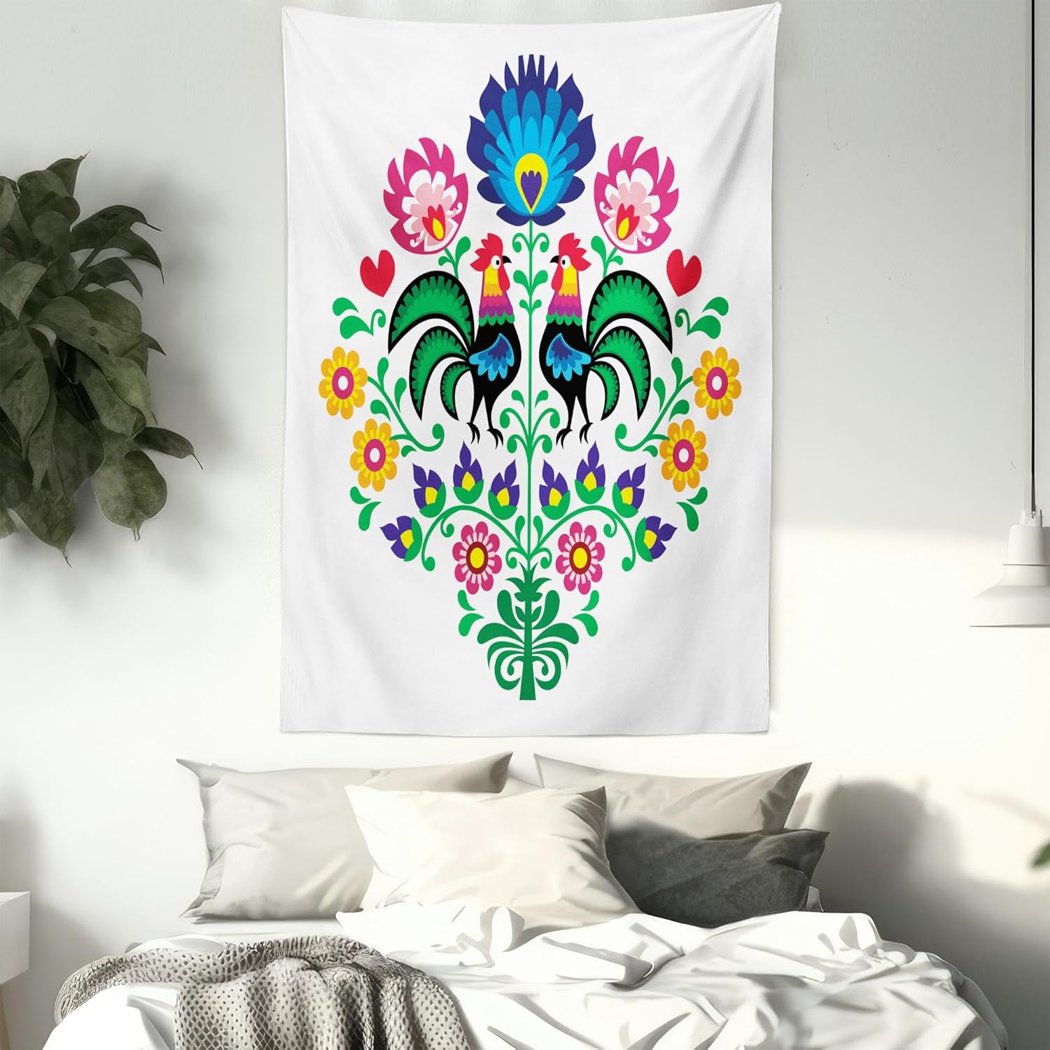 Lunarable Tapiz Gallus, patrón pulido con gallos para jardín, feliz moda, celebración, primavera, eslava, Polonia, decoración para colgar en la