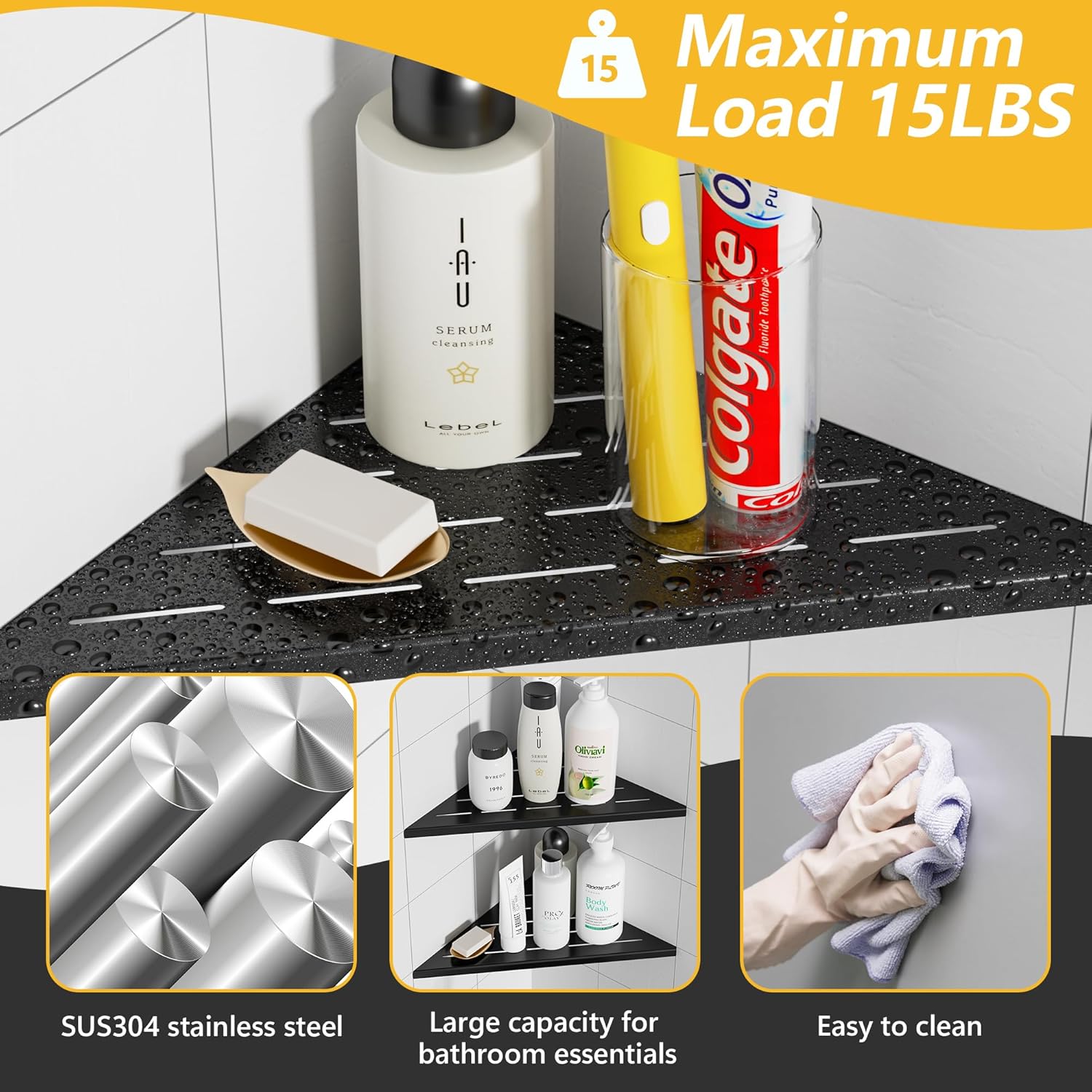Neodrain Juego de 2 estantes esquineros de pared de color negro mate de 12 pulgadas, estantes de esquina flotantes para pared, estantes de