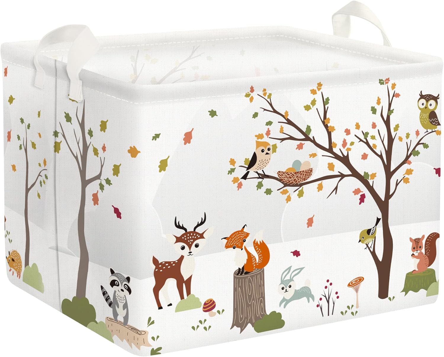 Clastyle Cesta de almacenamiento de animales de la selva, ciervo, zorro, pájaro, ardilla, conejo, árbol, estante rectangular, para ropa, libros,