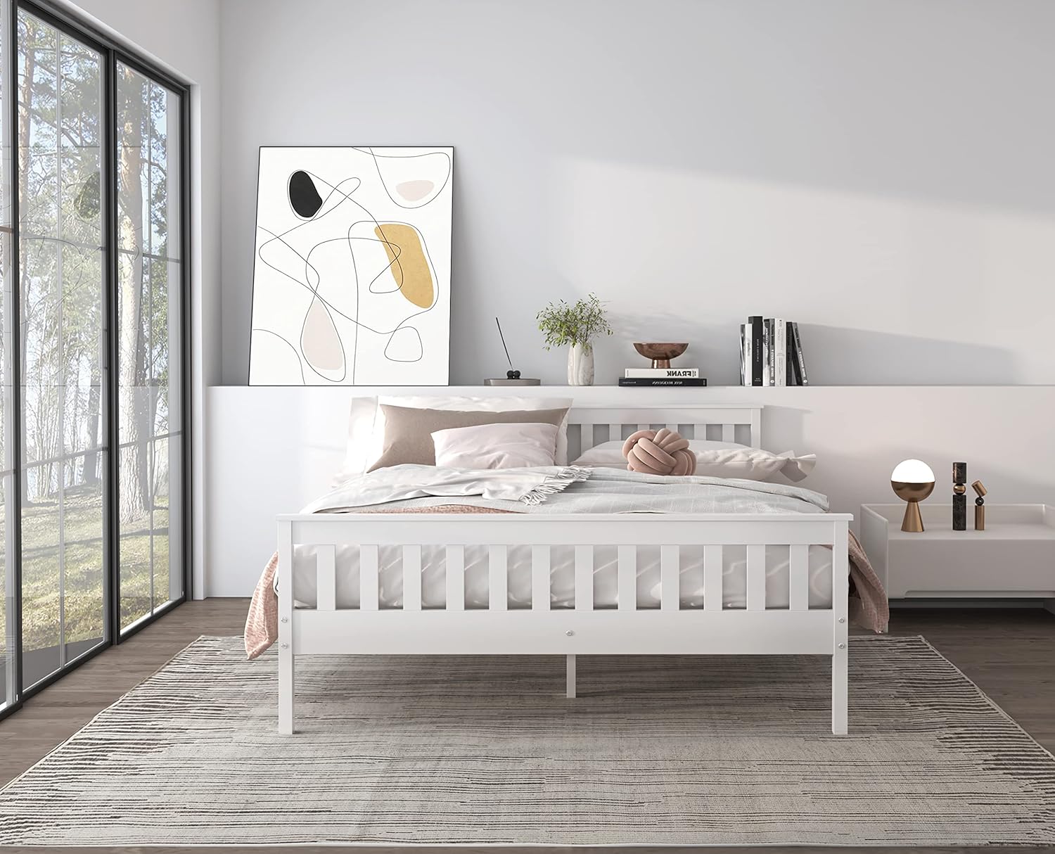 Classic Shaker Style Farmhouse – Cama de plataforma de pino macizo rústica, base de madera maciza con soporte de listones de madera, no necesita