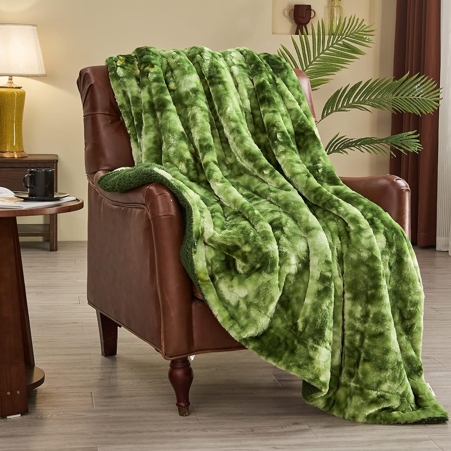 NEWCOSPLAY Manta de piel sintética súper suave para el sofá, manta cálida y mullida para sofá y cama (verde, manta de 50 x 60 pulgadas)